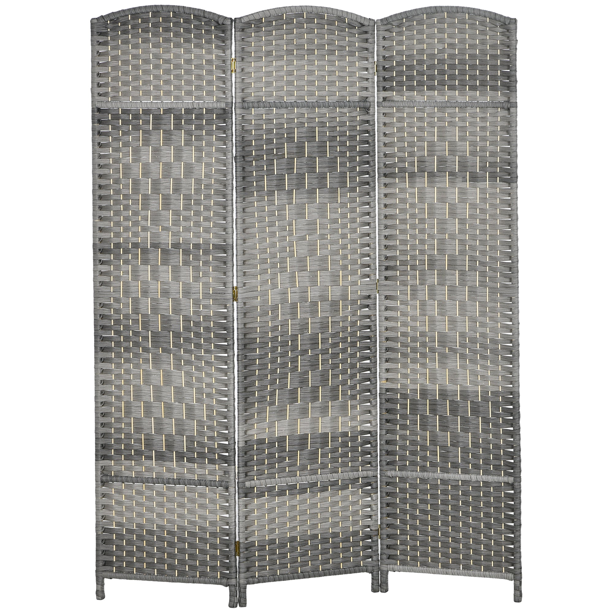 Folding Room Divider Screen 3 Panel 6' Tall Privacy Screen Freestanding Wood Partition Mixed Gray