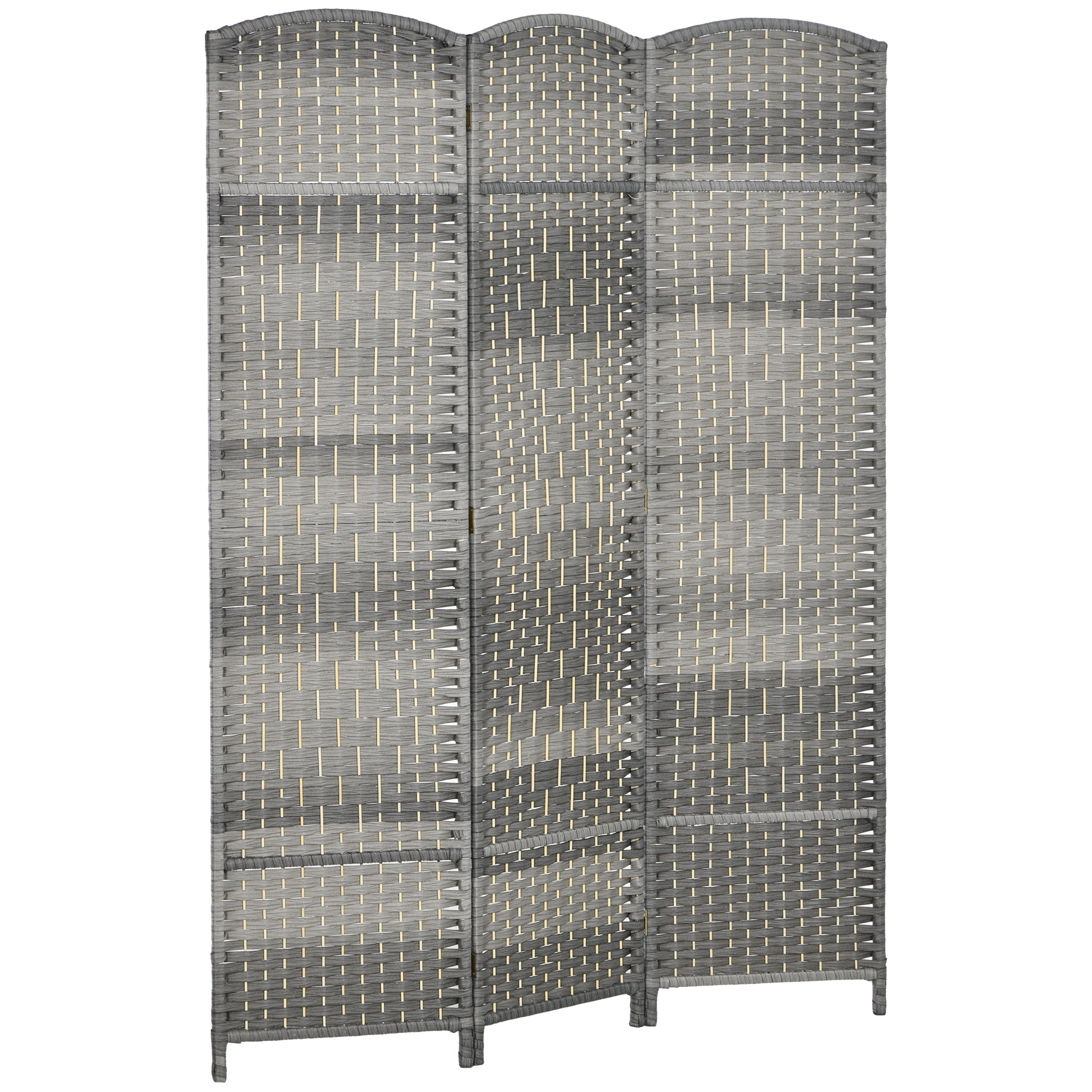 Folding Room Divider Screen 3 Panel 6' Tall Privacy Screen Freestanding Wood Partition Mixed Gray