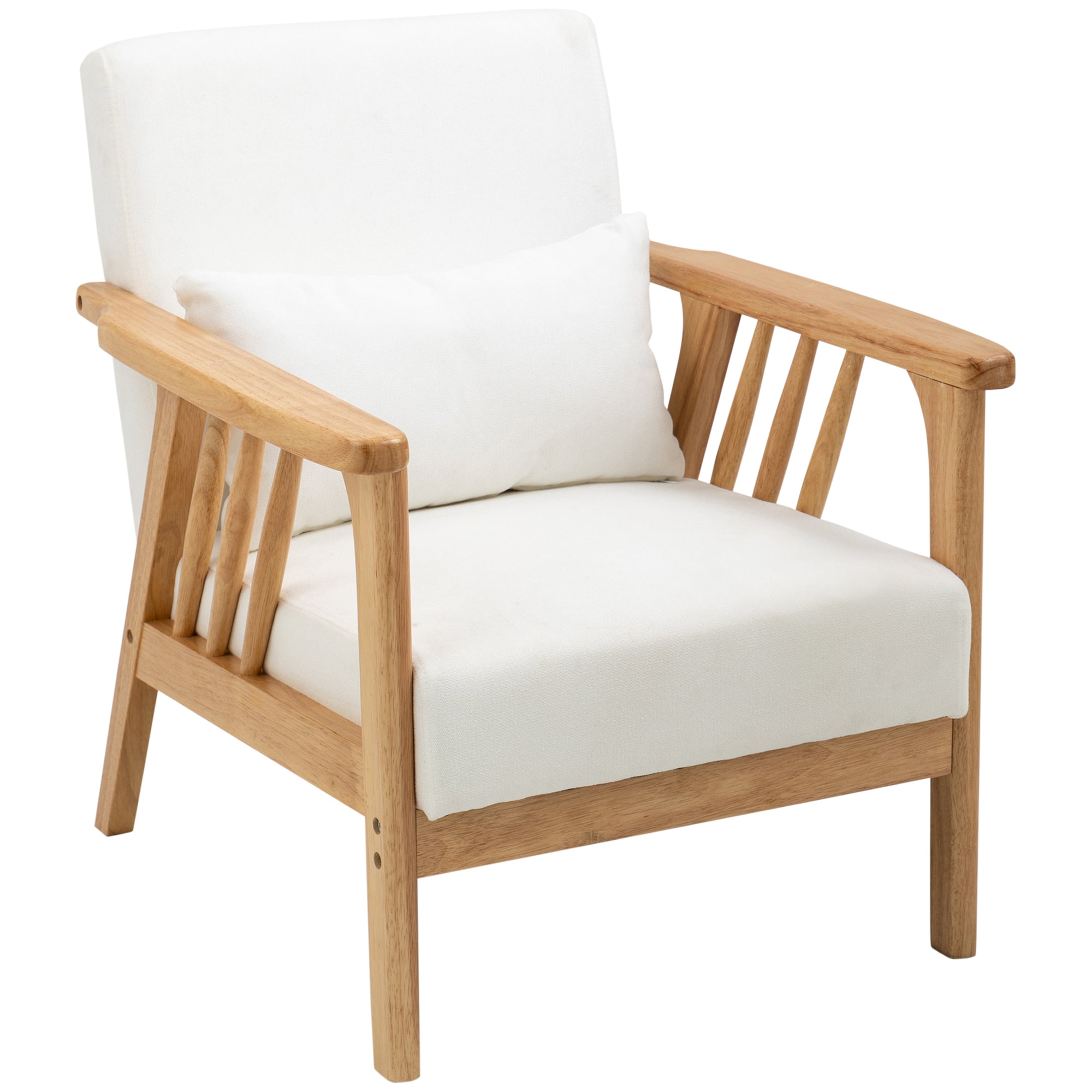 HOMCOM Accent Chairs with Cushioned Seat and Back, Upholstered Arm Chair for Bedroom, Living Room Chair with Throw Pillow and Wood Legs, Cream White