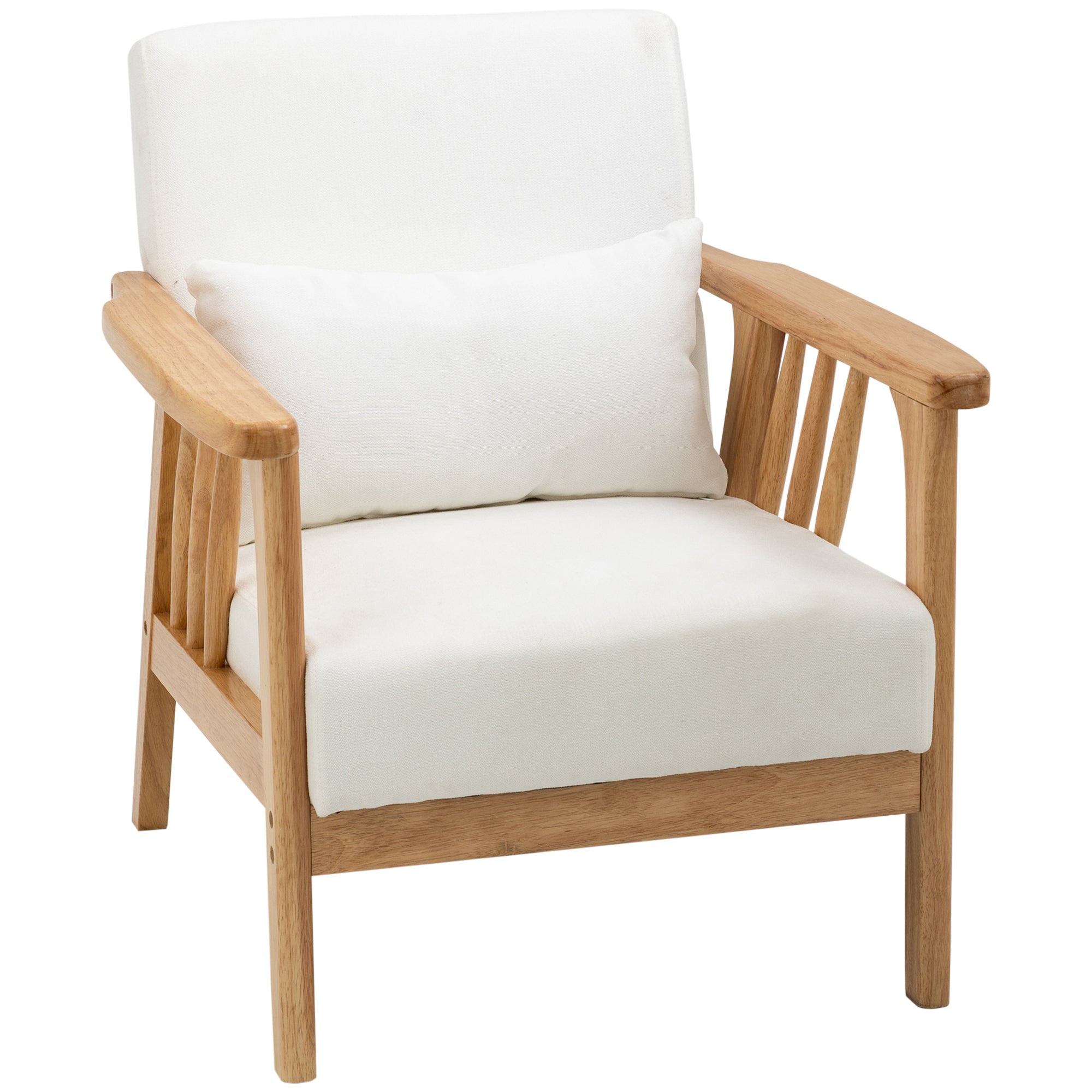 HOMCOM Accent Chairs with Cushioned Seat and Back, Upholstered Arm Chair for Bedroom, Living Room Chair with Throw Pillow and Wood Legs, Cream White