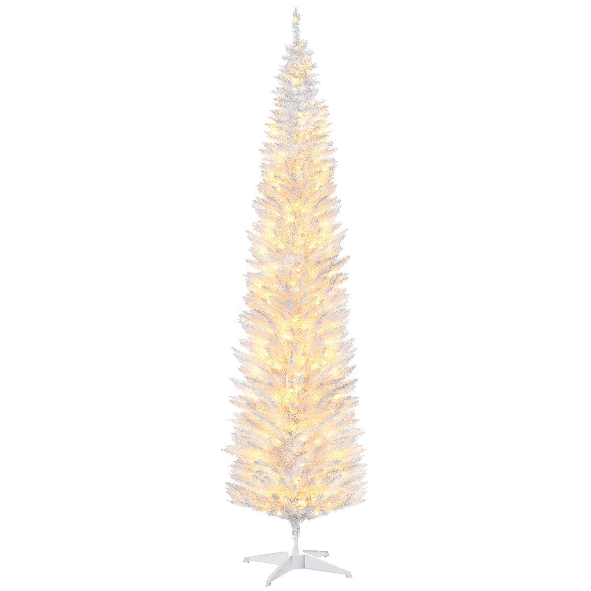 8ft Pencil Christmas Tree Slim Artificial Tree with Realistic Branches & Warm White LED Lights White