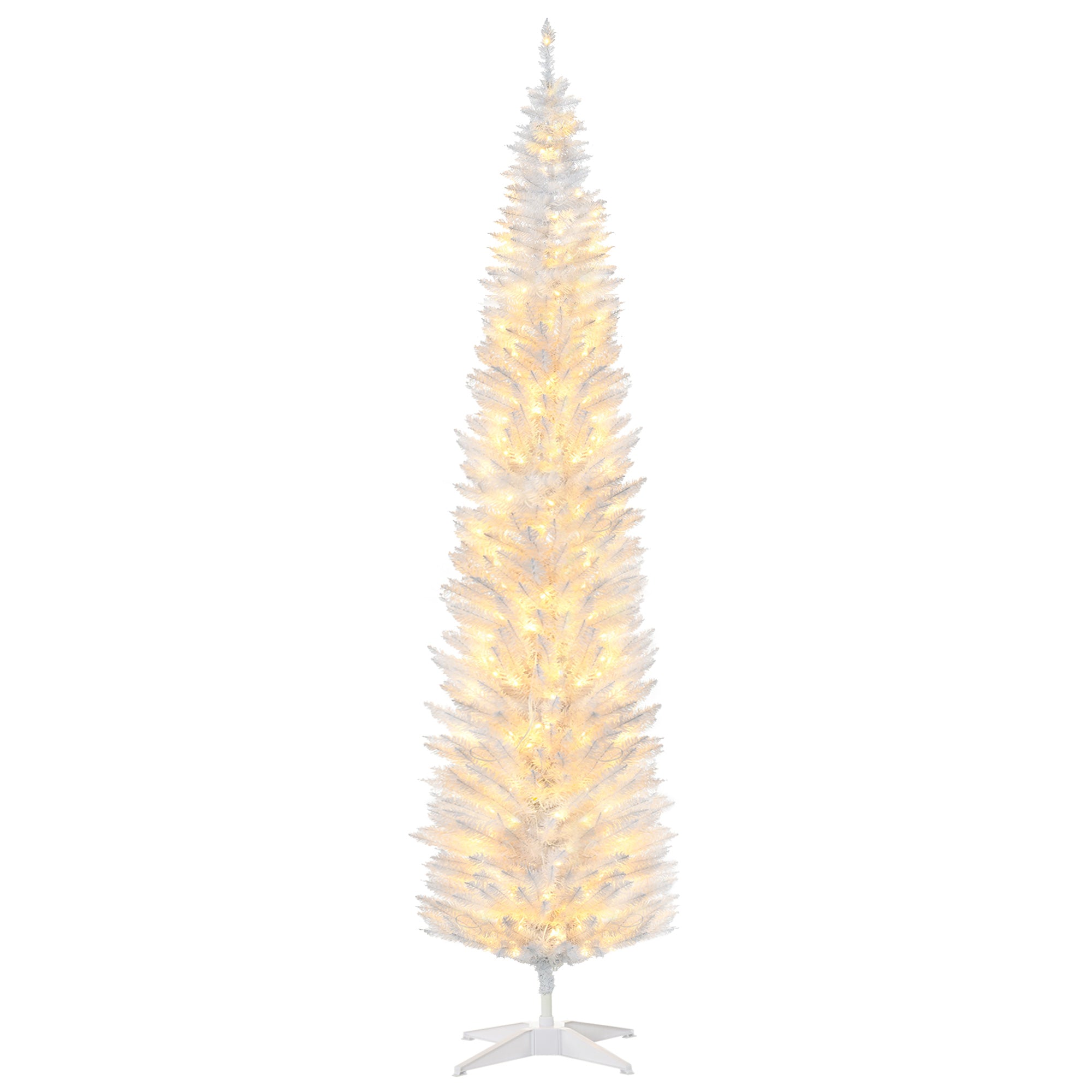 8ft Pencil Christmas Tree Slim Artificial Tree with Realistic Branches & Warm White LED Lights White