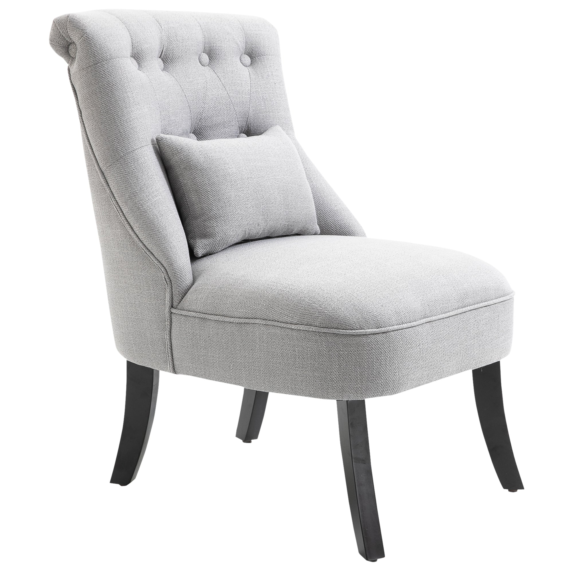 HOMCOM Fabric Single Sofa Dining Chair Tub Chair Upholstered W/ Pillow Solid Wood Leg Home Living Room Furniture Grey