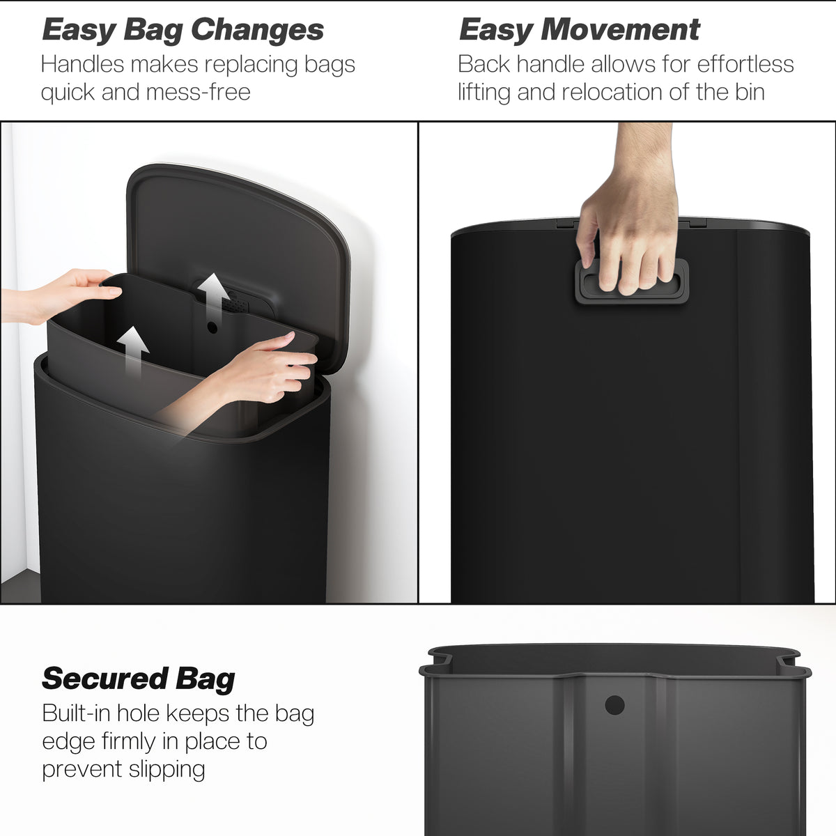 13.2-Gallon Garbage Can, Fingerprint-proof Kitchen Trash Can with Soft-close Lid, Foot Pedal and Stainless Steel Lid, Modern Garbage Bin for Living Room, Home Office, Black