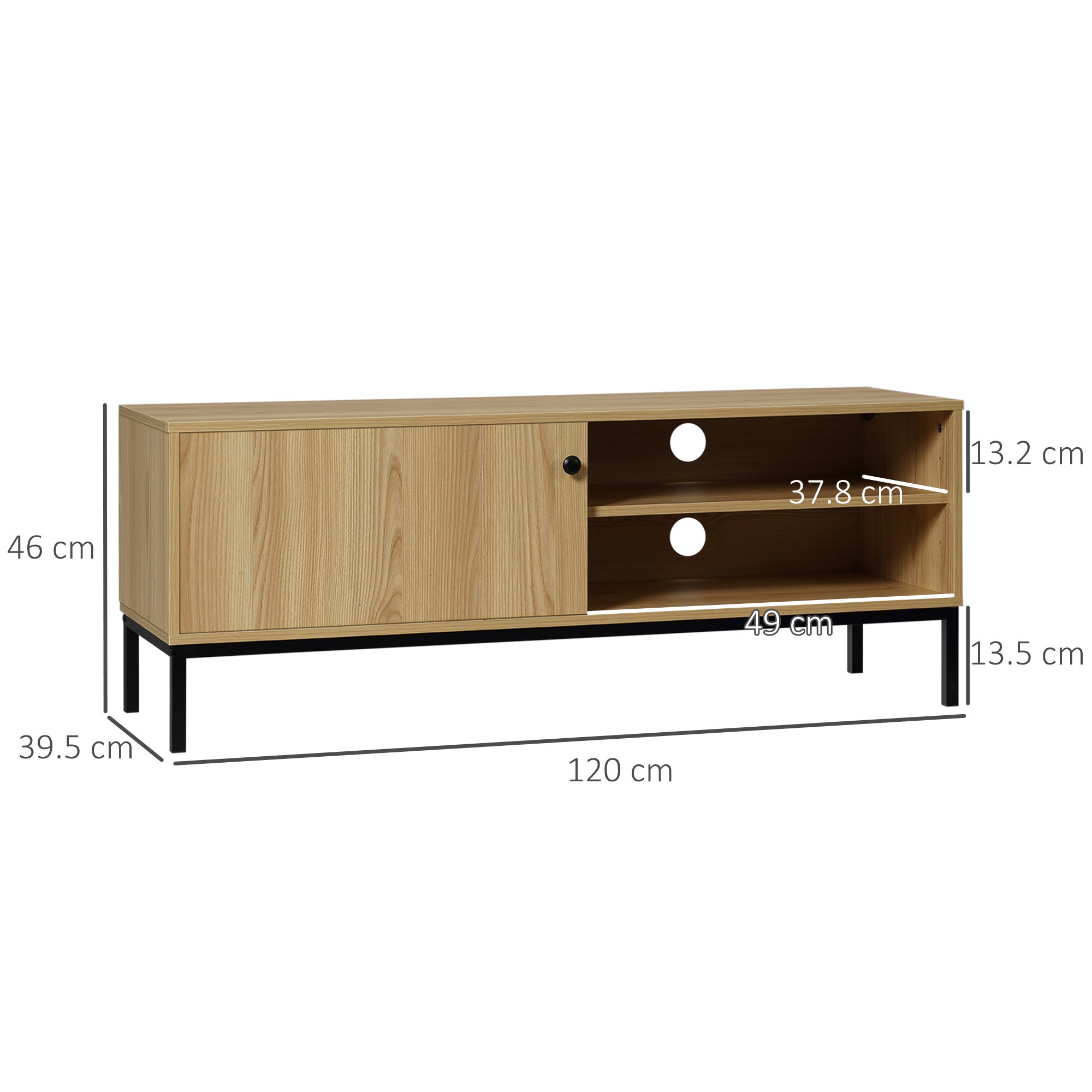 HOMCOM TV Stand Cabinet for TVs up to 50", TV Unit with 3 Compartments, Cable Management, TV Cabinet with Sliding Door for Living Room, Bedroom, Natural Wood Finish