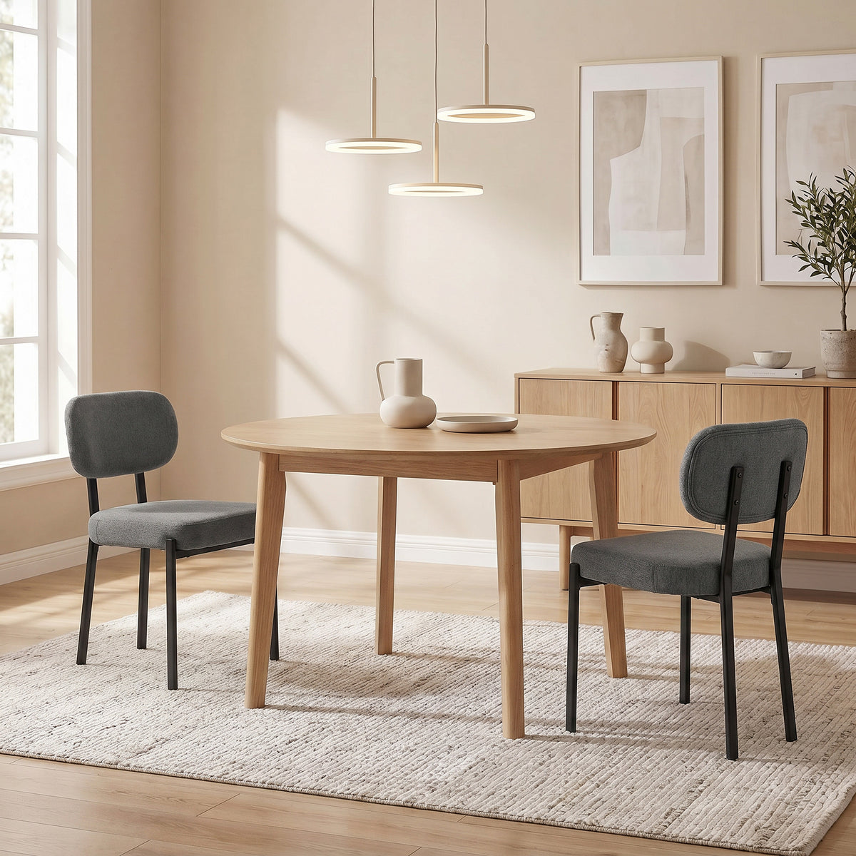 Modern Dining Chairs Set of 2, Upholstered Linen Fabric Kitchen Chairs with Metal Legs and Wide Padded Seat for Kitchen, Living Room, Grey