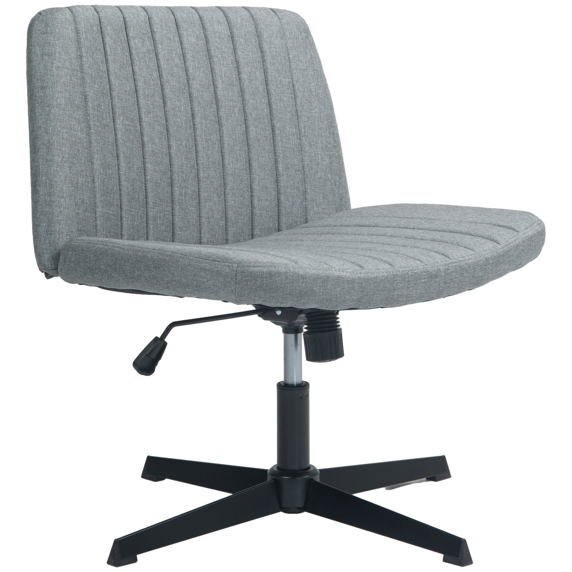 Wide Armless Office Chair, Fabric Computer Desk Chair, Task Vanity Chair with Adjustable Height, Gray