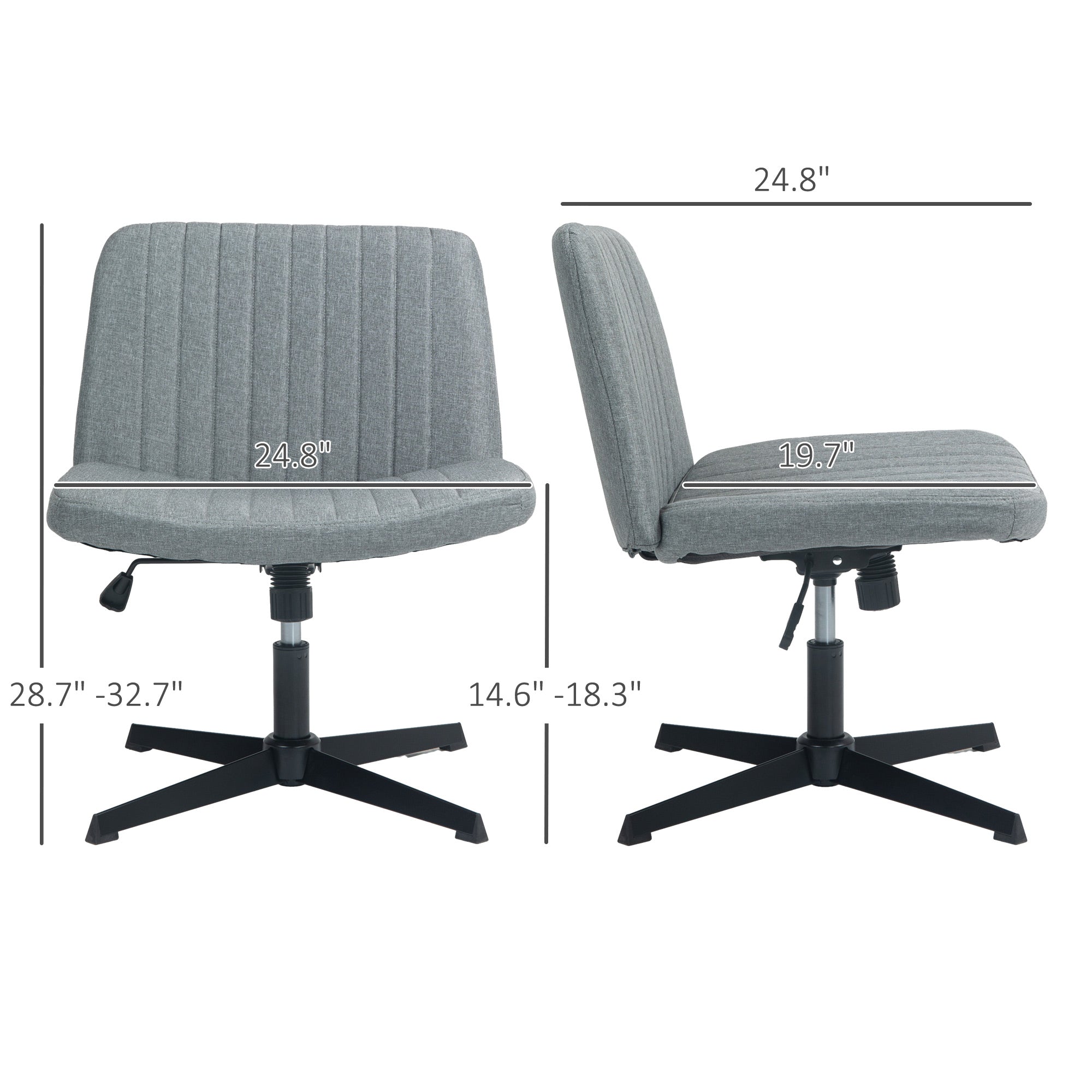 Wide Armless Office Chair, Fabric Computer Desk Chair, Task Vanity Chair with Adjustable Height, Gray