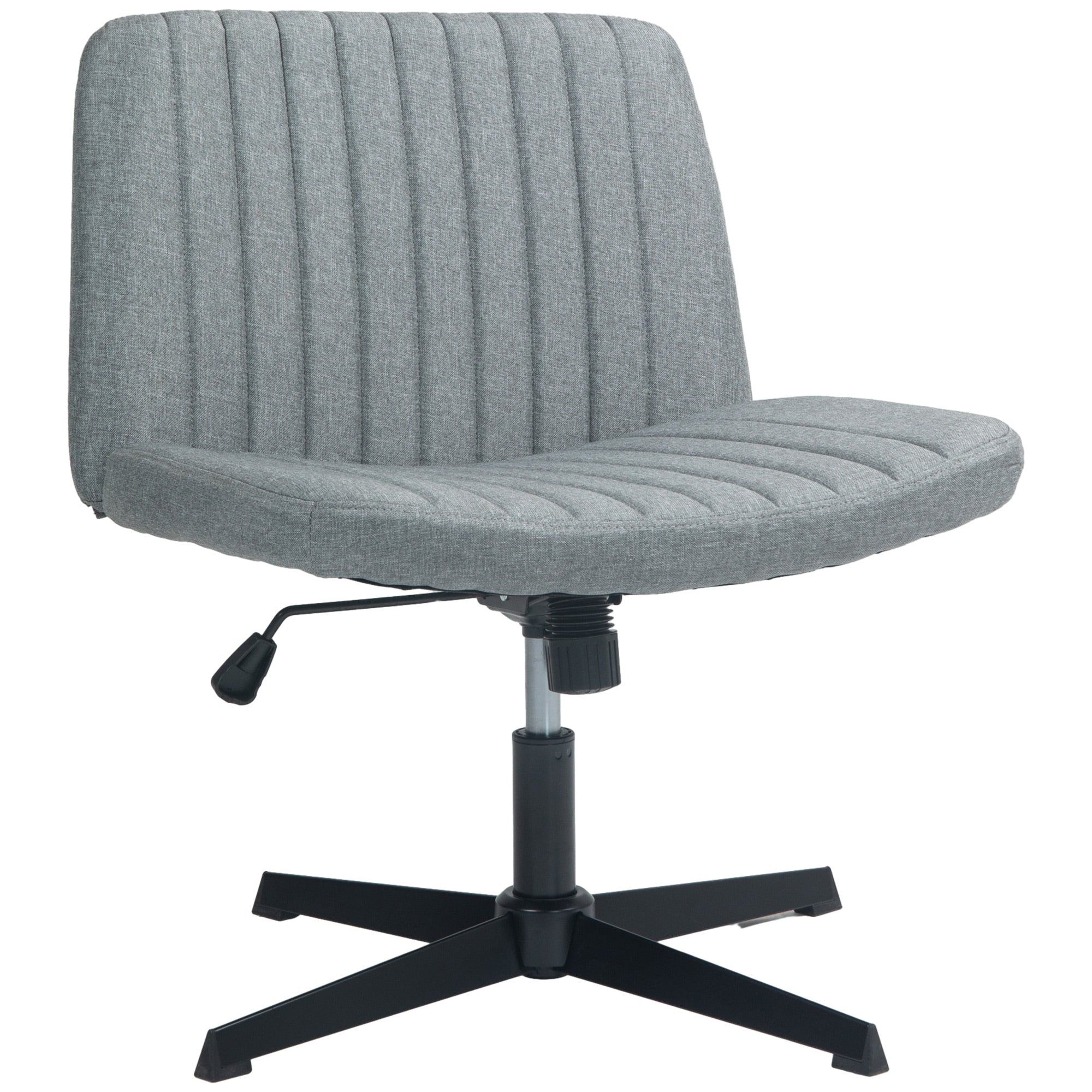 Wide Armless Office Chair, Fabric Computer Desk Chair, Task Vanity Chair with Adjustable Height, Gray