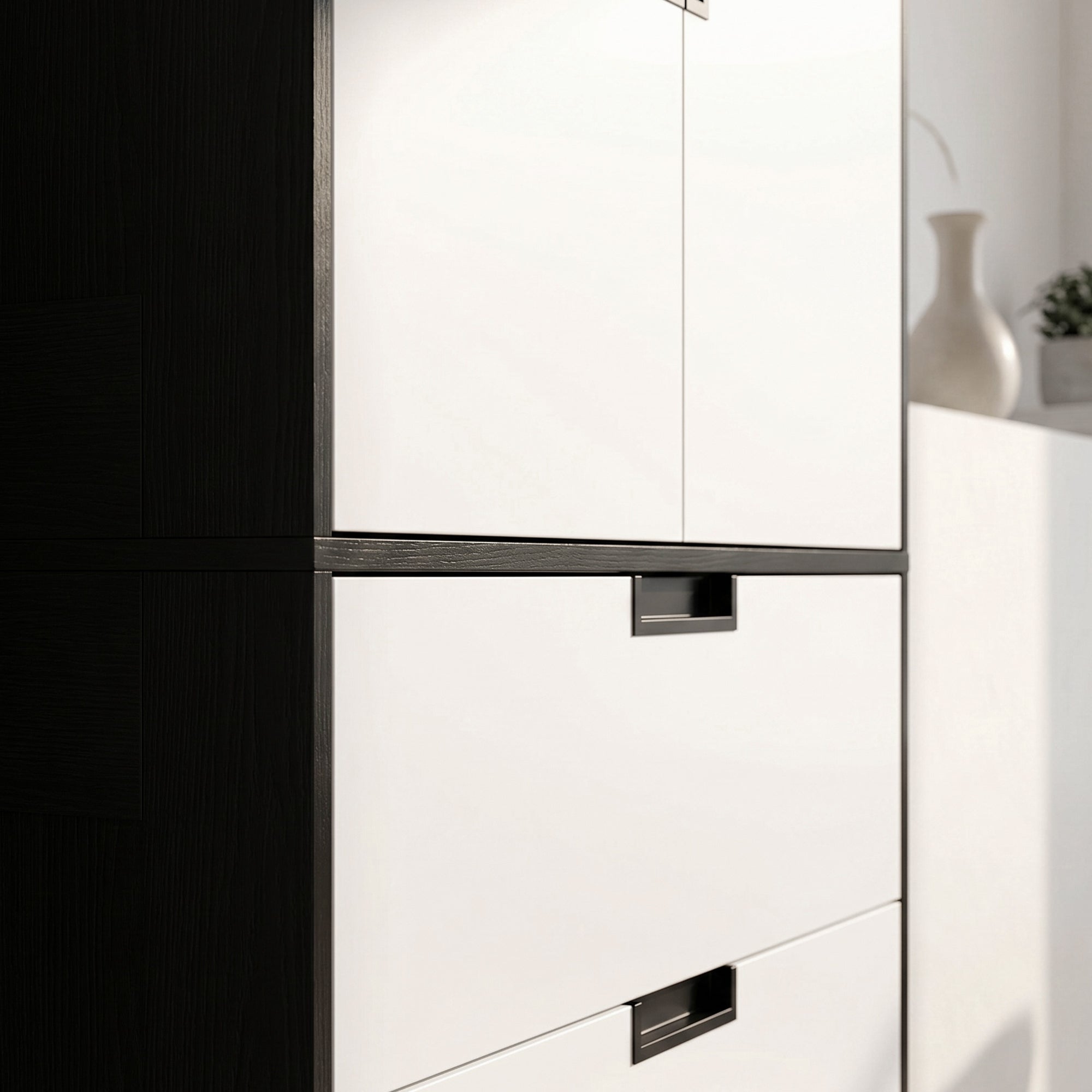 3-Drawer 2-Door Wardrobe with Hanging Rod for Clothes, Black