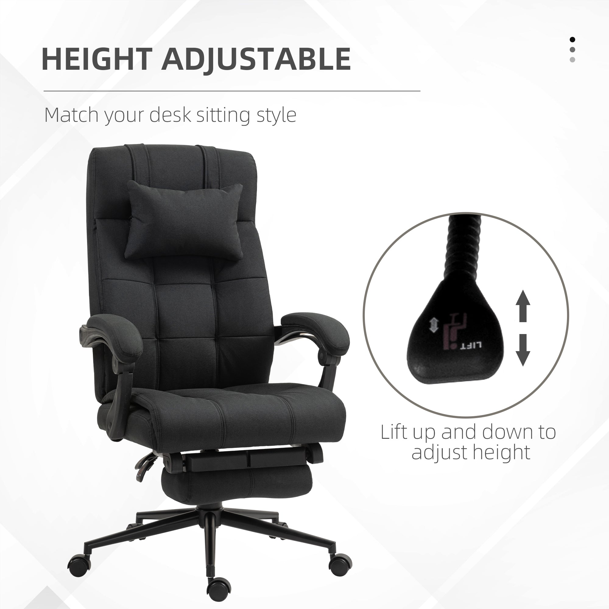 Vinsetto Office Chair Ergonomic Desk Chair, Computer Chair with Footrest & Head Pillow, 360° Swivel Recliner Chair for Home Office, Black