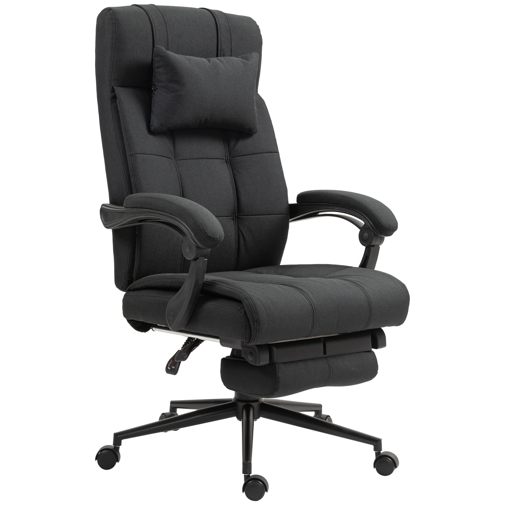 Vinsetto Office Chair Ergonomic Desk Chair, Computer Chair with Footrest & Head Pillow, 360° Swivel Recliner Chair for Home Office, Black