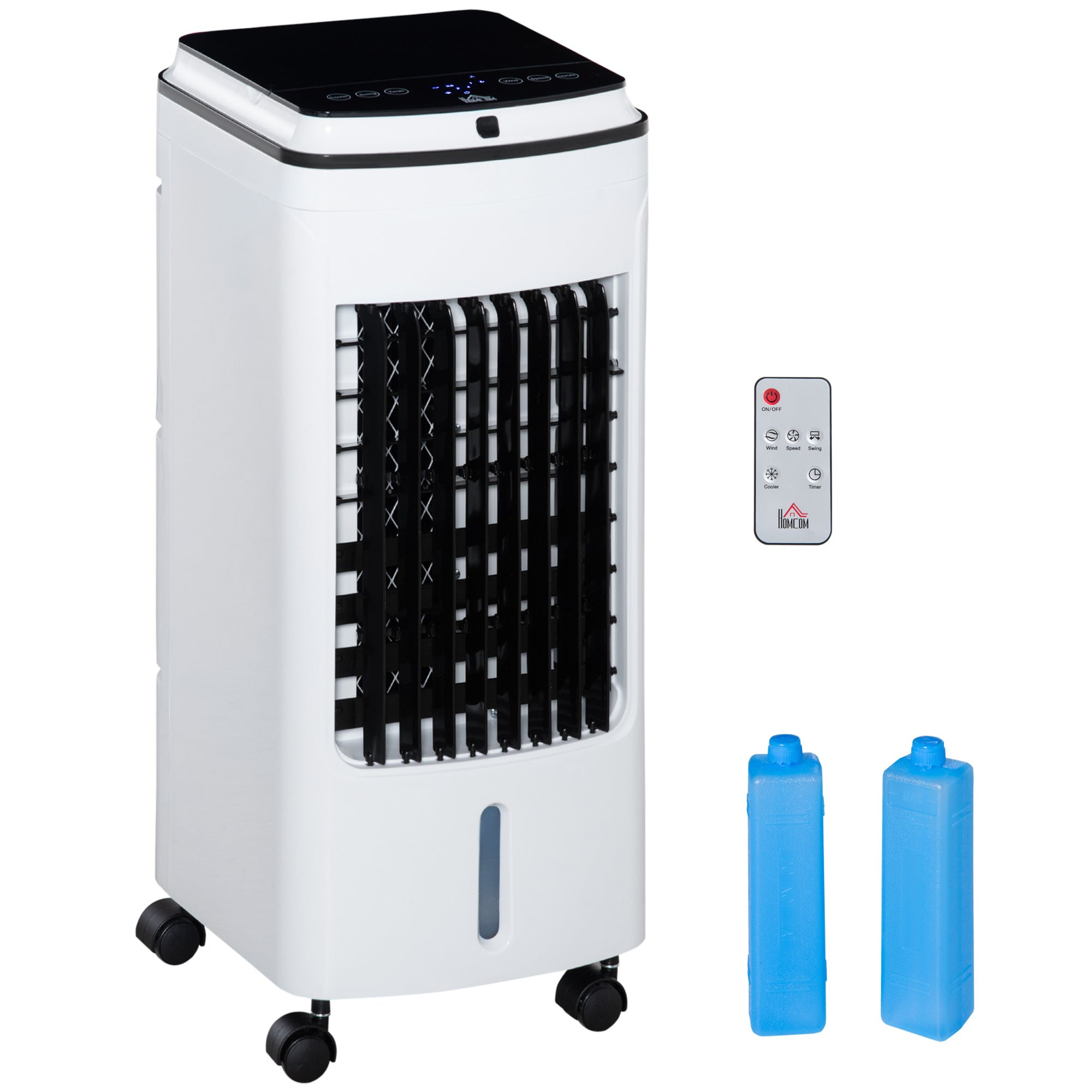 HOMCOM 3-in-1 Portable Air Cooler with 4L Water Tank, Evaporative Air Cooling Fan with Automatic Oscillation, 3 Speeds, 7.5H Timer, Remote, Wheels for Home Office, White