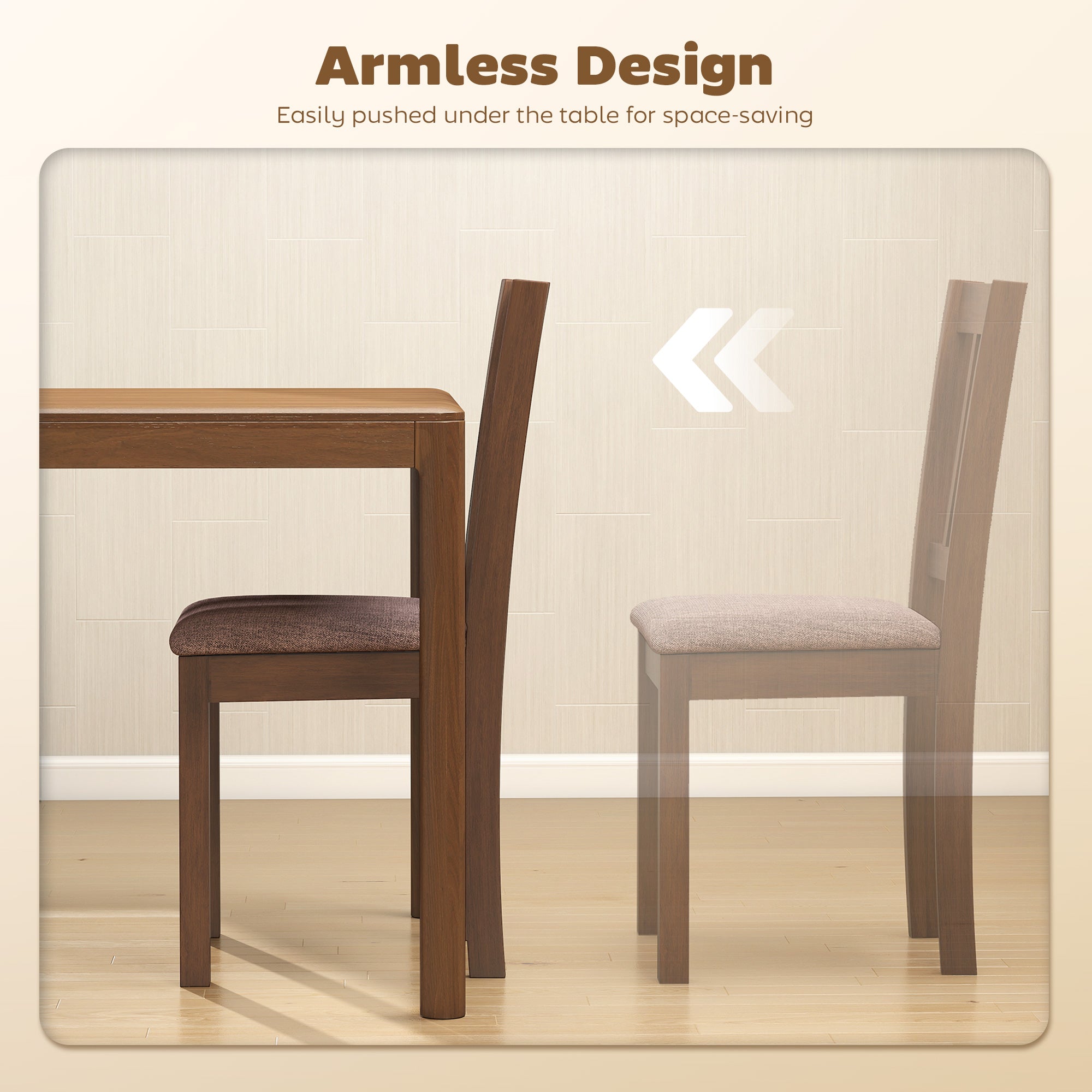 Modern Dining Chairs Set of 2, Linen Fabric Upholstered Kitchen Chairs with Rubberwood Legs for Dining Room, Living Room, Brown and Light Brown