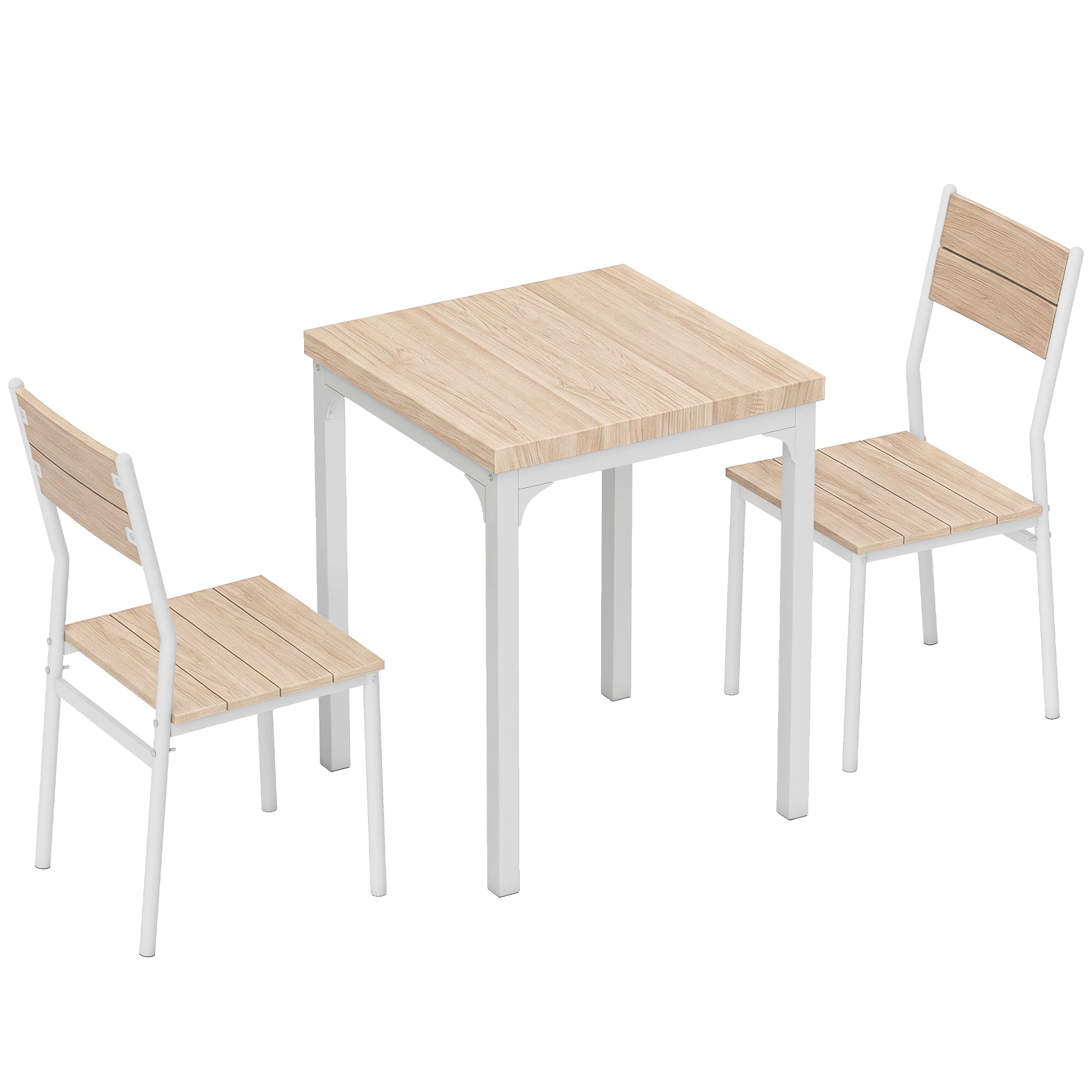 3 Pieces Modern Dining Table Set, Kitchen Table and Chairs for 2, Space Saving Design, Breakfast Nook Table Set with Steel Legs for Kitchen, Small Space, Oak Wood Effect
