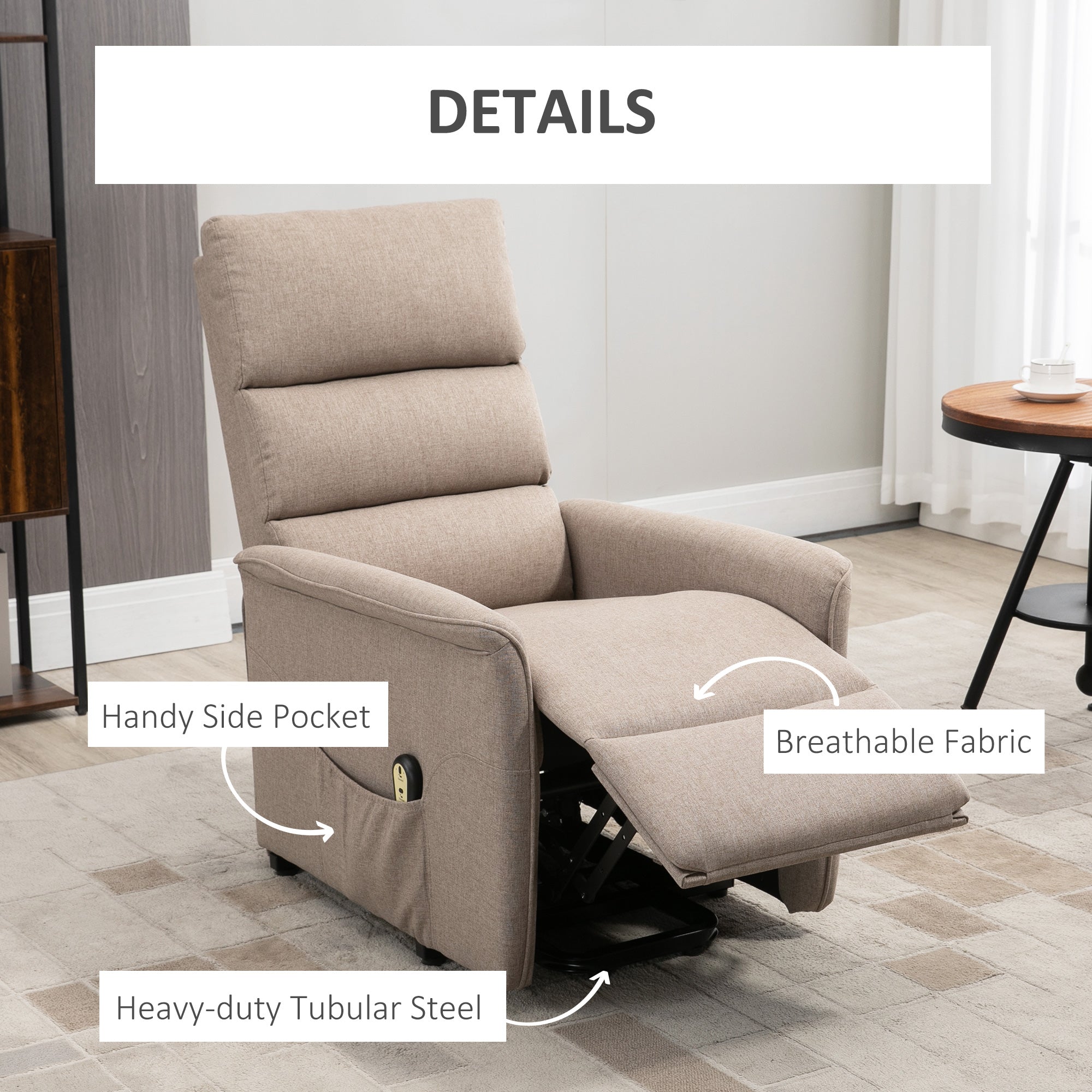HOMCOM Power Lift Chair, Electric Recliner for Elderly, Padded Reclining Chair with Remote Control, Side Pockets for Living Room, Brown