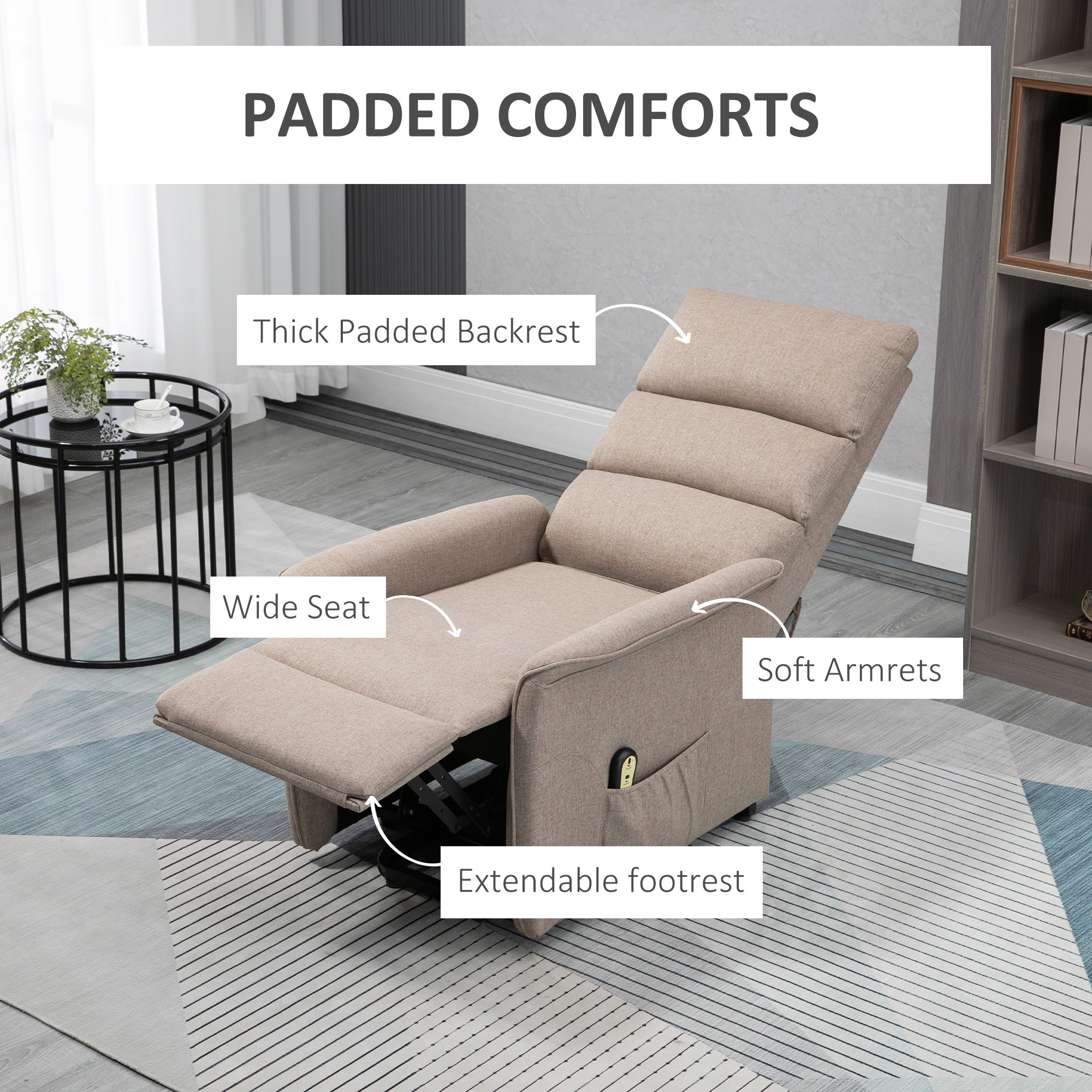 HOMCOM Power Lift Chair, Electric Recliner for Elderly, Padded Reclining Chair with Remote Control, Side Pockets for Living Room, Brown