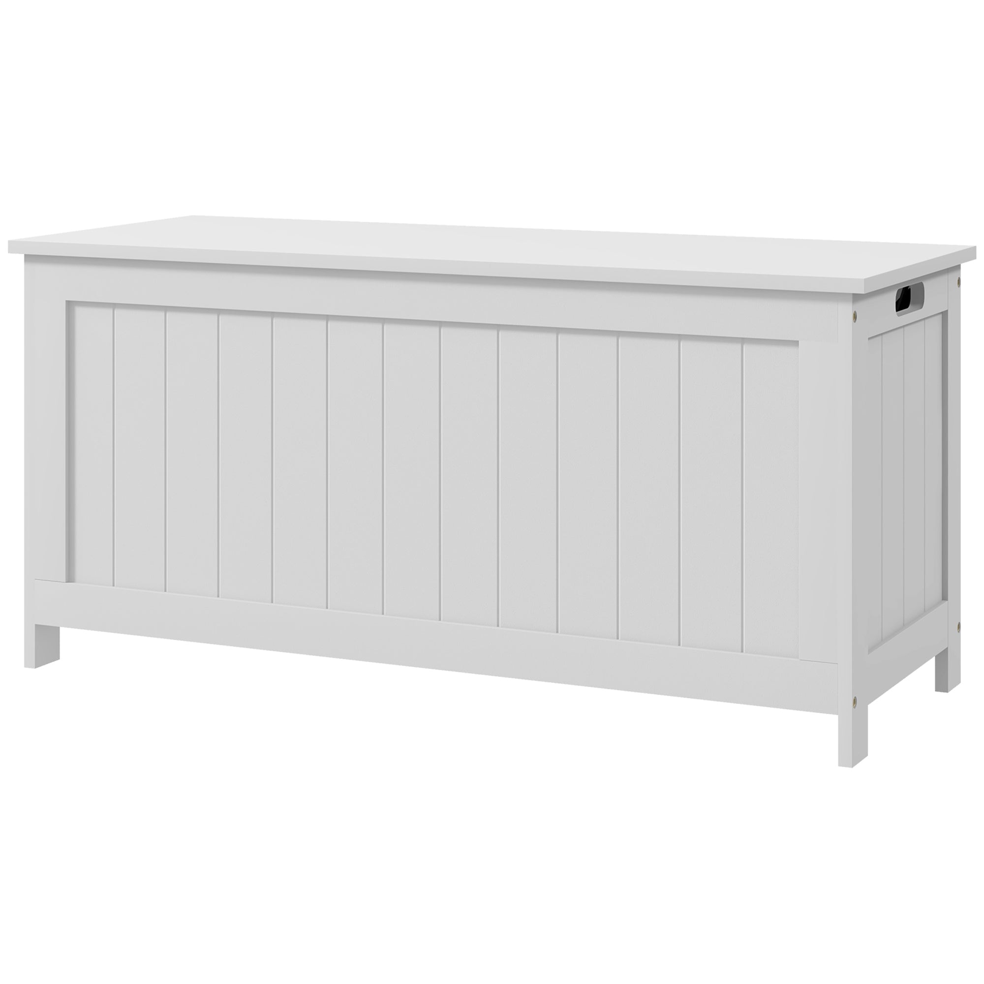 HOMCOM Storage Chest, Modern Storage Trunk with 2 Safety Hinges and Cut-out Handles, Storage Bench for Living Room, Shoe Bench for Entryway, 39.4" x 15.7" x 18.9", White