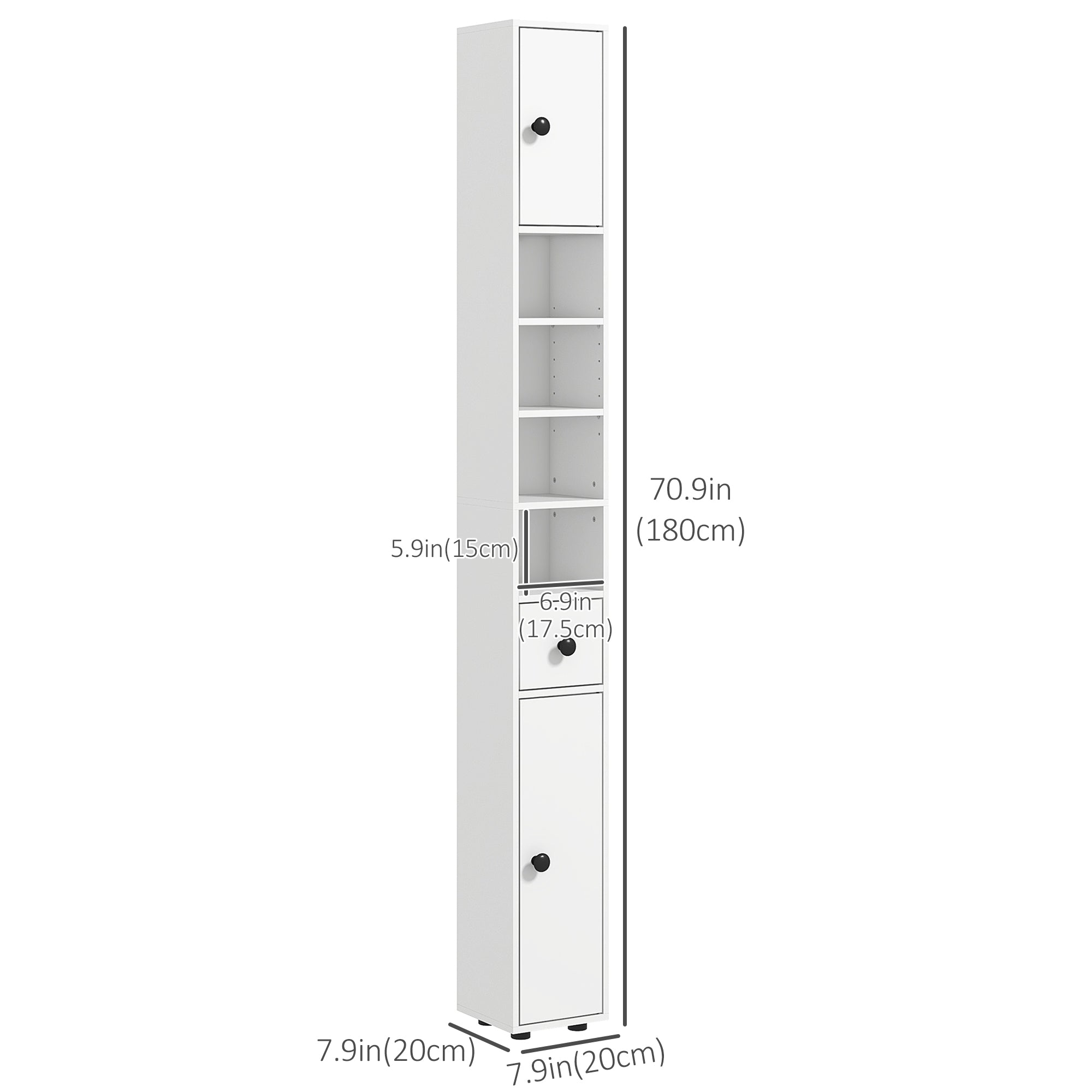 kleankin 71" Tall Bathroom Storage Cabinet, Narrow Bathroom Cabinet with Open Shelves, 2 Door Cabinets, Adjustable Shelves, for Kitchen, Hallway, Living Room, White