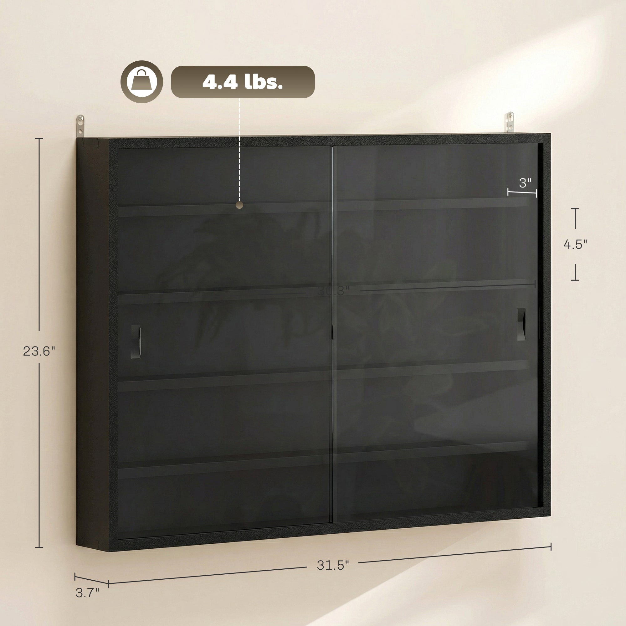 5-Tier Display Cabinet, Glass Door Cabinet with Adjustable Shelves, Wall-Mounted Display Case for Playroom, Bedroom, Jet Black