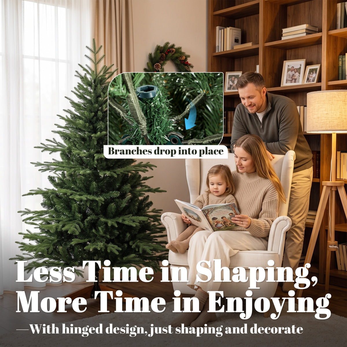 5ft Artificial Christmas Tree, Full Hinged Xmas Tree with 1524 PE & PVC Tips, Solid Pine Wood Stand for Home Office Holiday Decoration, Green