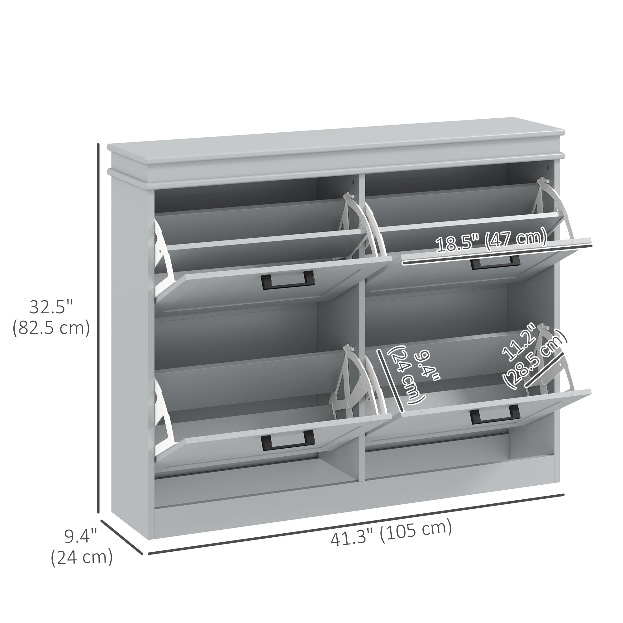 HOMCOM 4 Drawers Entryway Shoe Cabinet, Narrow Shoe Storage Cabinet with 4 Flip Drawers and Adjustable Shelves for 20 Pairs of Shoes, Grey