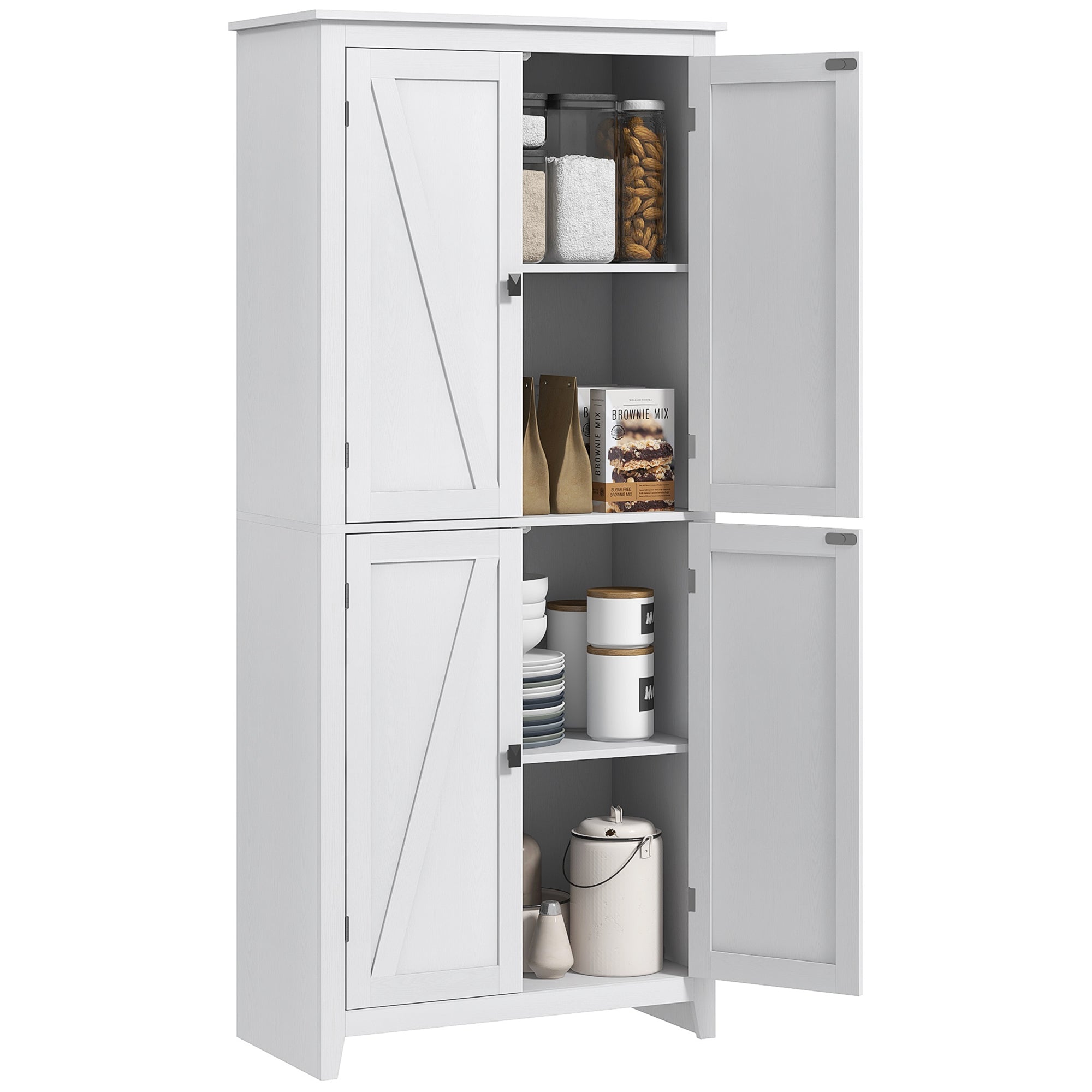 72" Freestanding Kitchen Pantry Cabinet Farmhouse Tall Storage Cabinet White