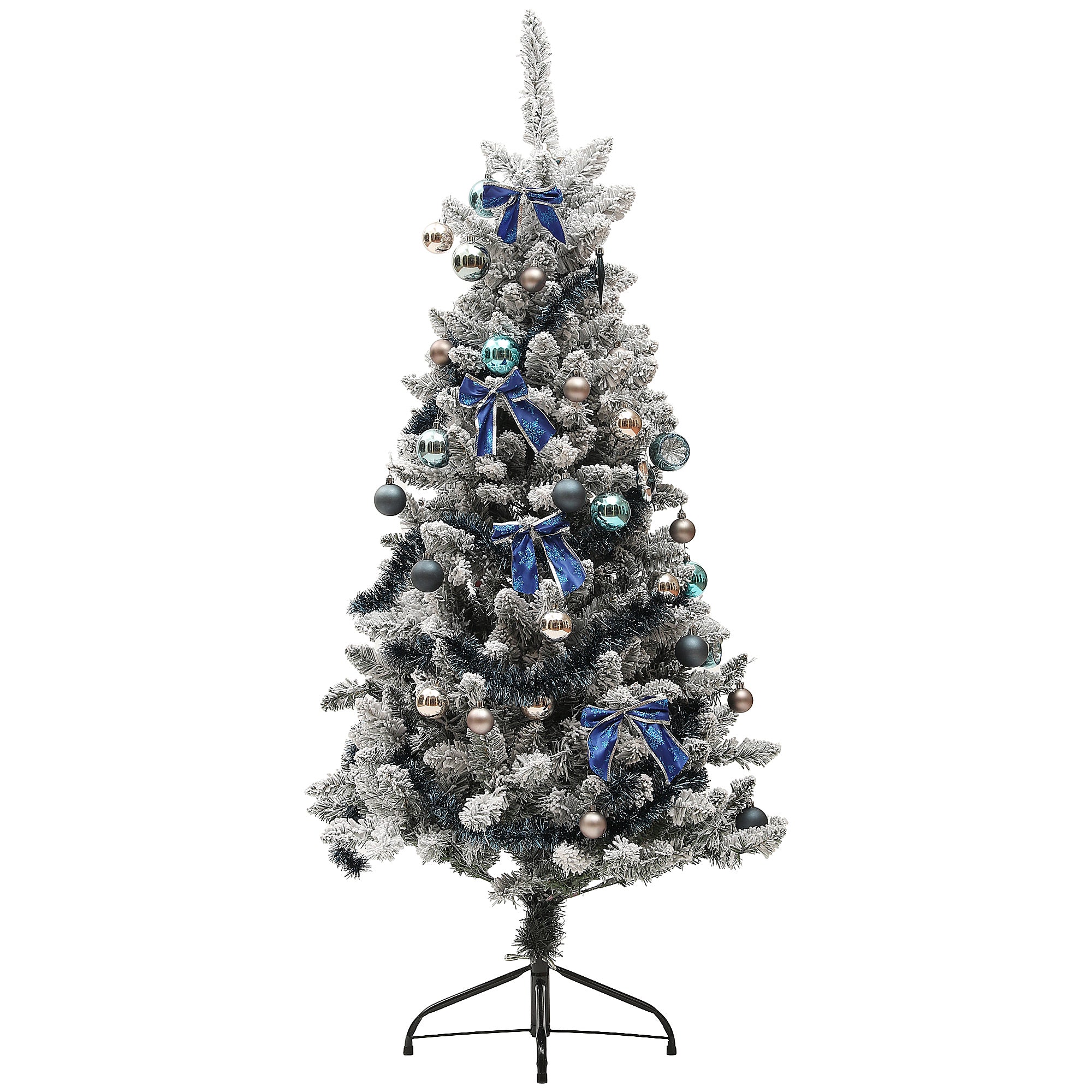 HOMCOM 5ft Artificial Prelit Christmas Tree with Warm White LED Lights and 472 Tips, Metal Stand, Xmas Tree with Blue Ornaments for Home Office Holiday