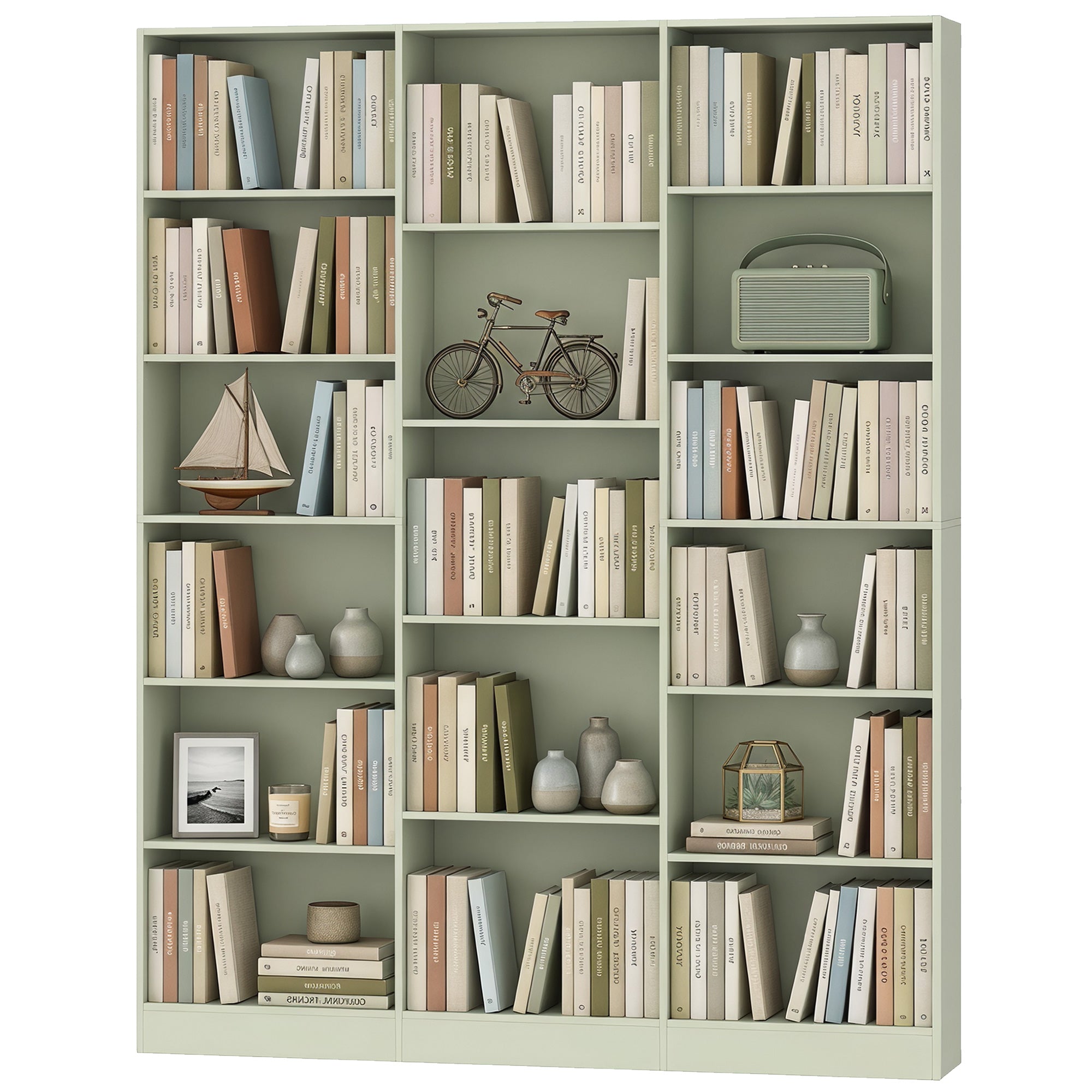 Bookcase with 17 Compartments, 6-Tier Tall Bookshelf with 17 Cubes, Adjustable Shelves, Freestanding Shelving Unit Display Shelf for Home Office, Living Room, 149 x 23.6 x 188 cm, Light Green