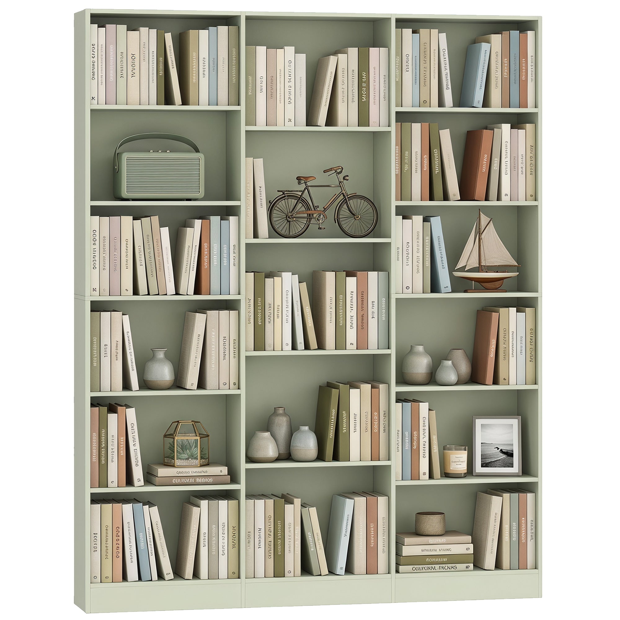 Bookcase with 17 Compartments, 6-Tier Tall Bookshelf with 17 Cubes, Adjustable Shelves, Freestanding Shelving Unit Display Shelf for Home Office, Living Room, 149 x 23.6 x 188 cm, Light Green
