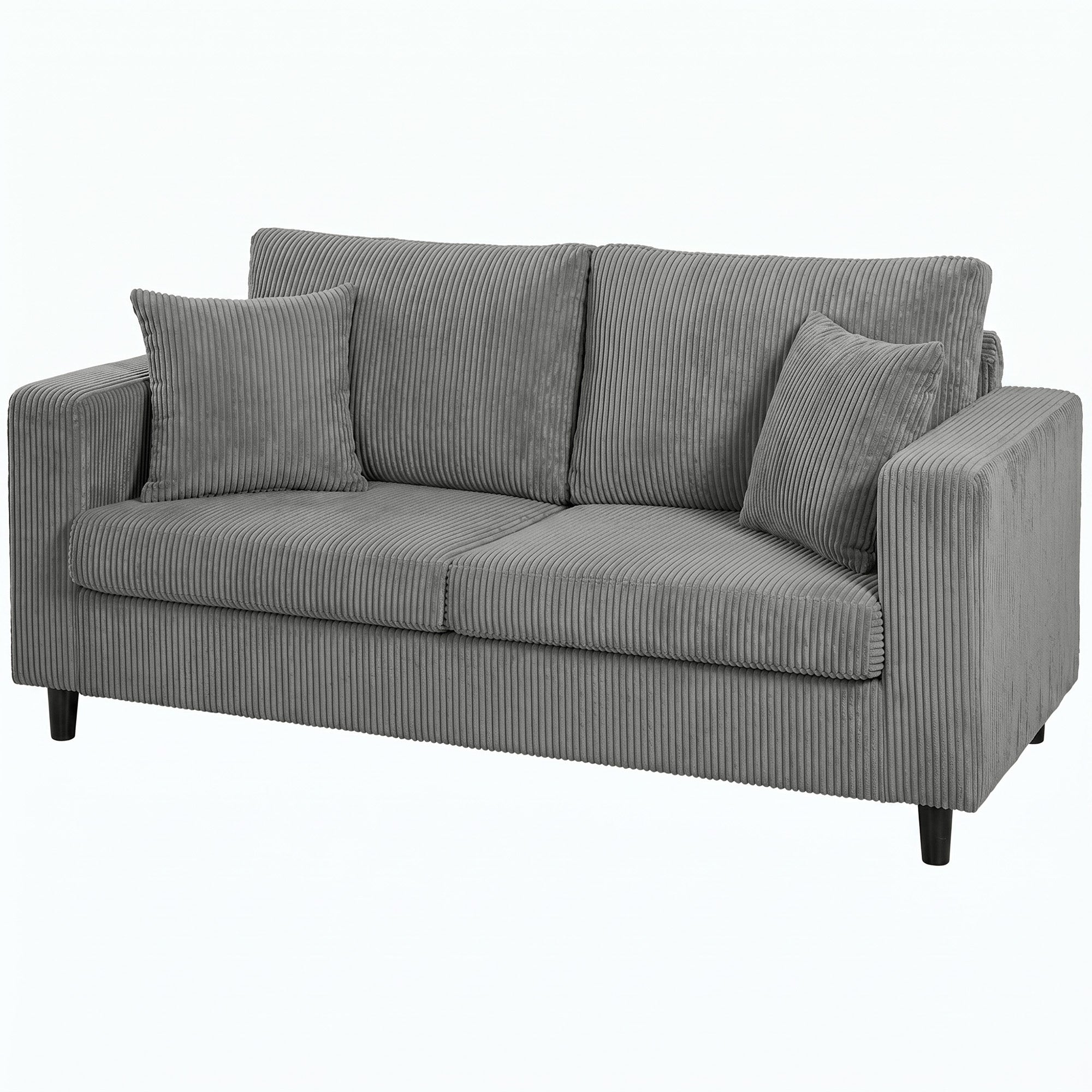 2 Seater Sofa, 170 cm Comfy Corduroy Couch with Wide Deep Seat, Wide Armrests, Spring Cushion, Thick Padded, Solid Wood Legs, Loveseat Sofa for Living Room, Light Grey