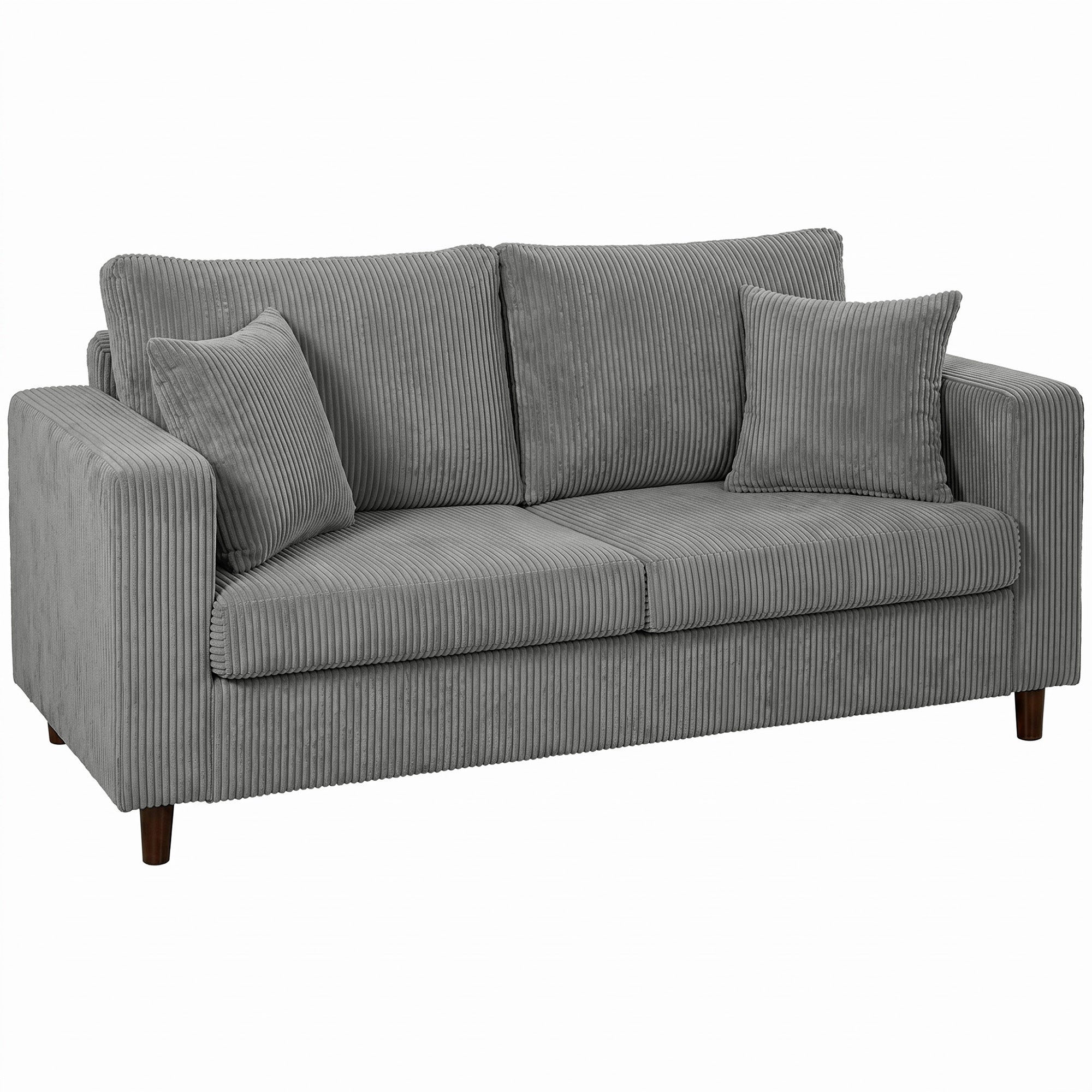 2 Seater Sofa, 170 cm Comfy Corduroy Couch with Wide Deep Seat, Wide Armrests, Spring Cushion, Thick Padded, Solid Wood Legs, Loveseat Sofa for Living Room, Light Grey