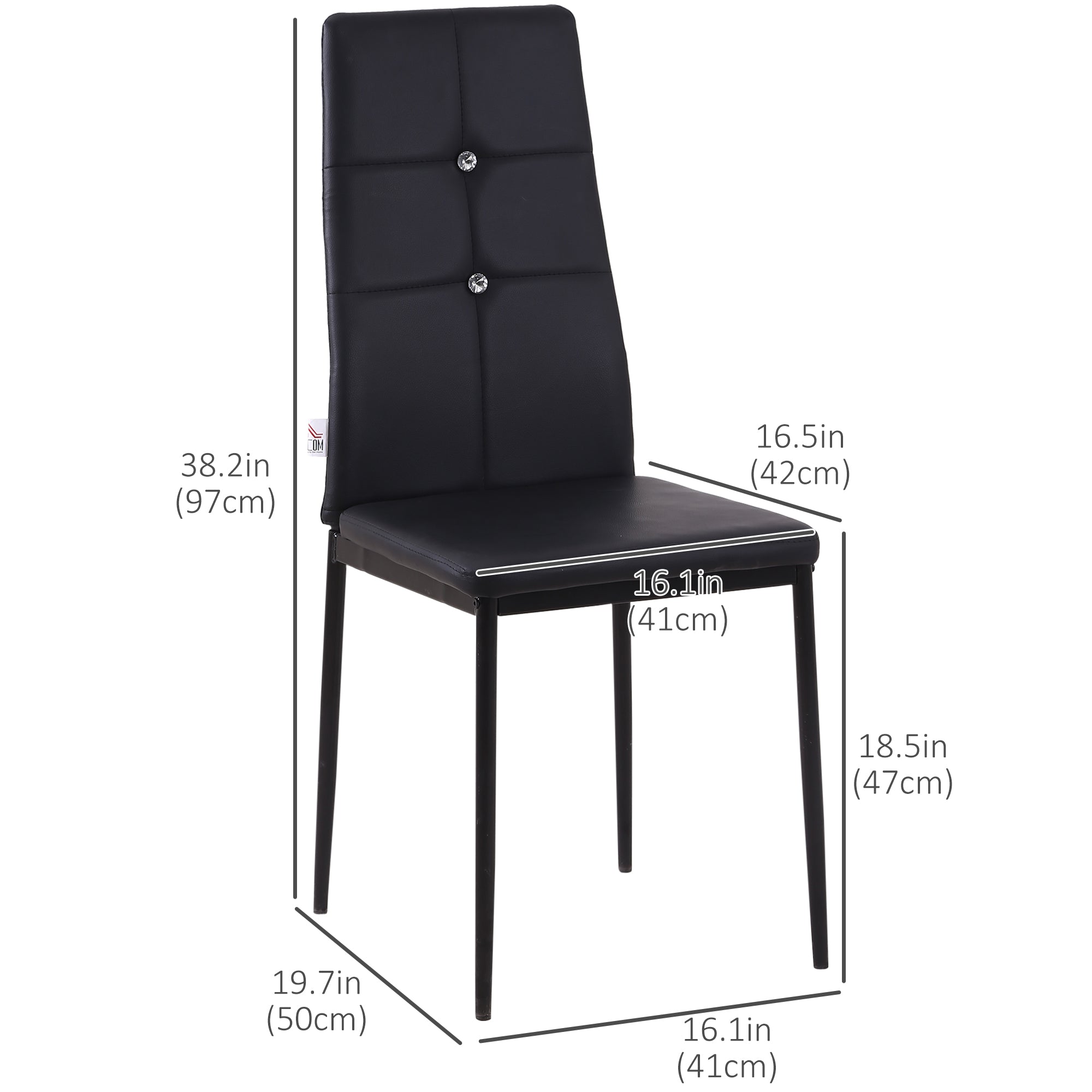 HOMCOM Modern Dining Chairs Set of 4, Upholstered Faux Leather Kitchen Chairs with Crystal Tufting and Metal Legs for Living Room, Dining Room, Bedroom, Black