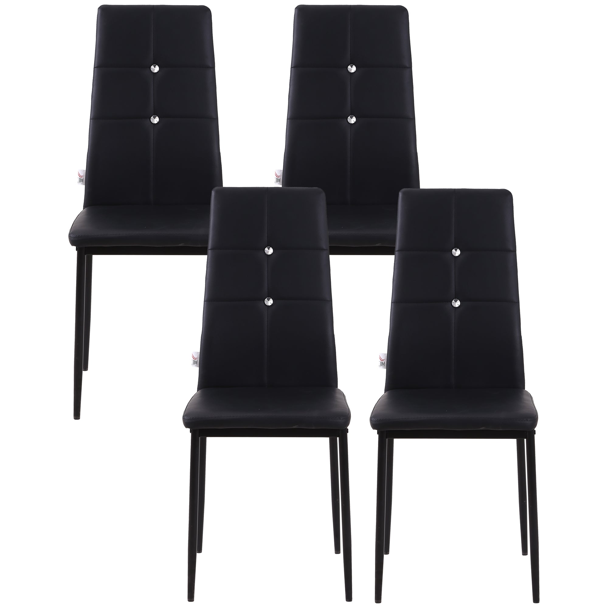 HOMCOM Modern Dining Chairs Set of 4, Upholstered Faux Leather Kitchen Chairs with Crystal Tufting and Metal Legs for Living Room, Dining Room, Bedroom, Black