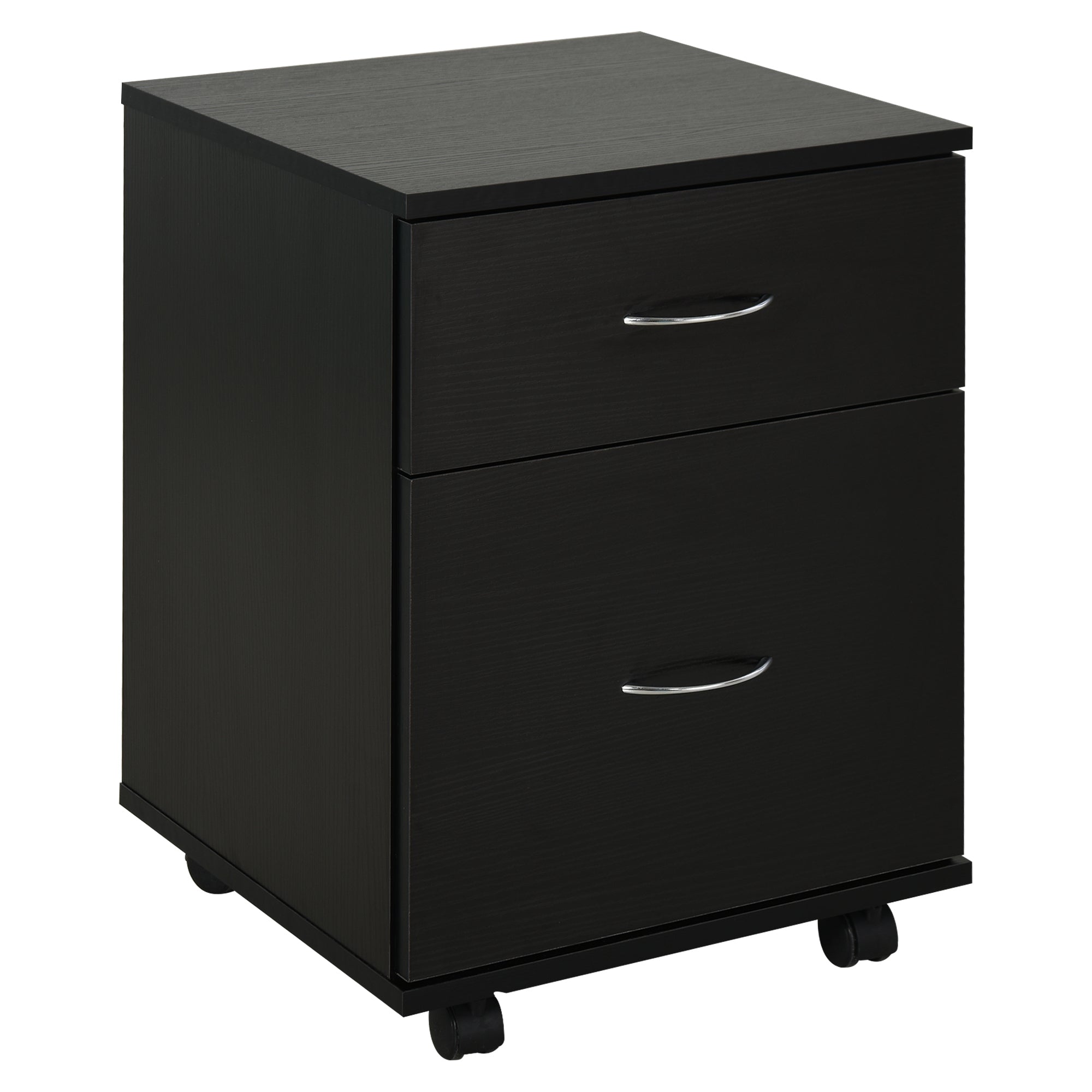 HOMCOM 2 Drawer Filing Cabinet with Wheels, Mobile Filing Cabinet for Home Office, Small Printer Stand, Black Wood Grain