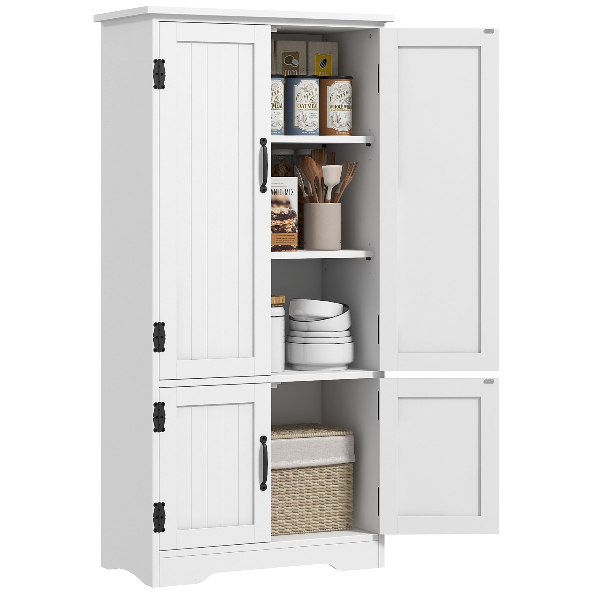Accent Floor Storage Cabinet, Kitchen Cupboard Sideboard with Adjustable Shelves and 2 Lower Doors, White