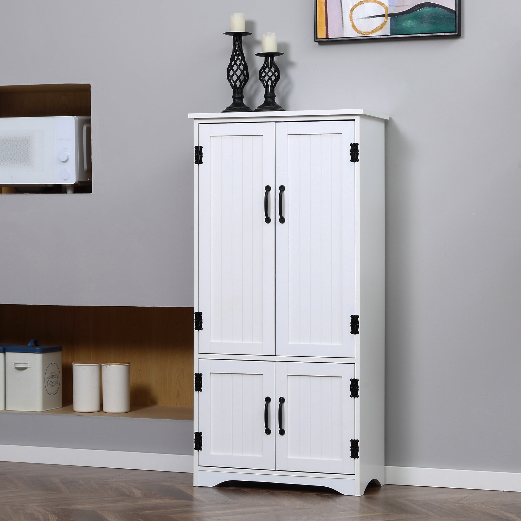 Accent Floor Storage Cabinet, Kitchen Cupboard Sideboard with Adjustable Shelves and 2 Lower Doors, White