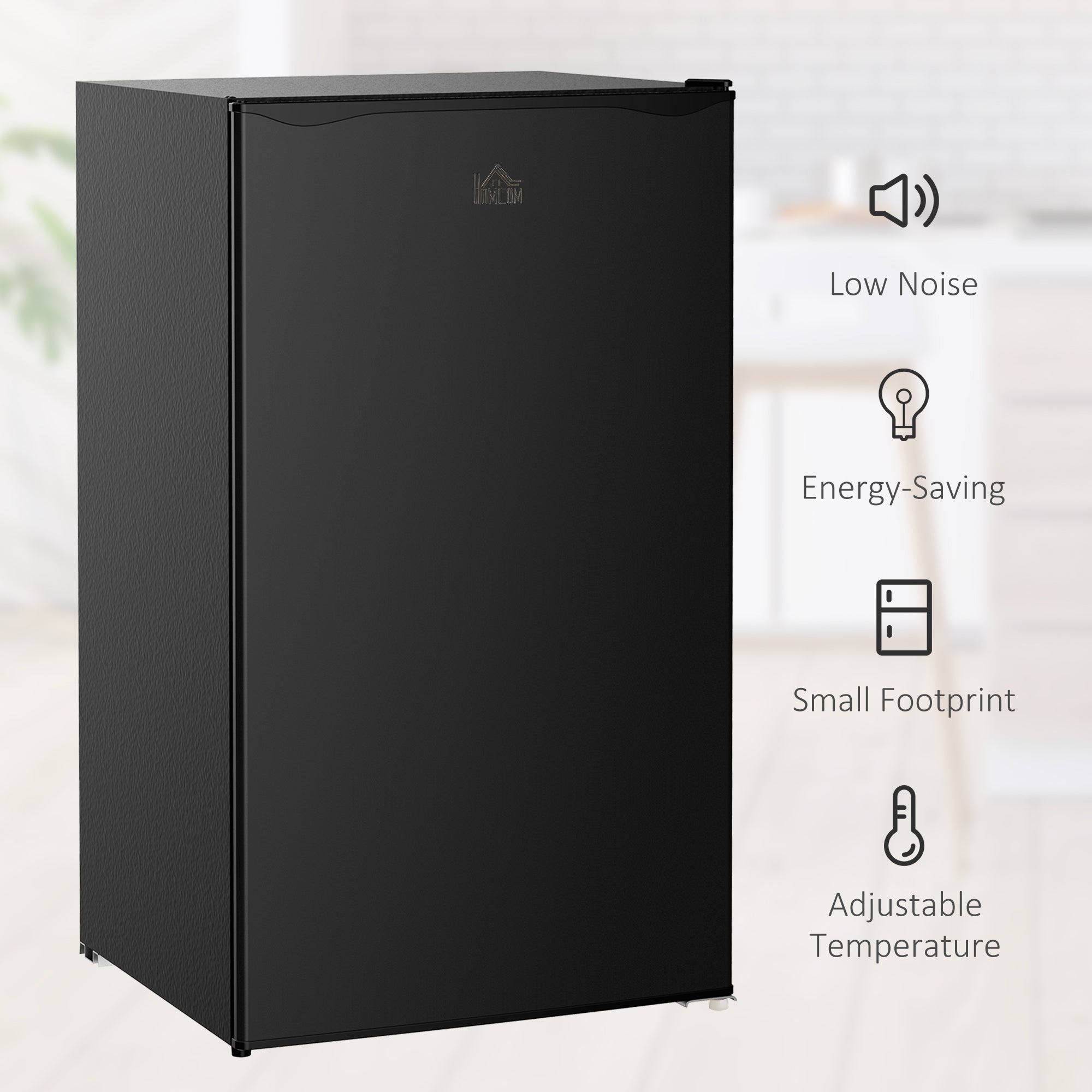 HOMCOM Mini Fridge with Freezer, 3.2 Cu. Ft. Compact Refrigerator with Adjustable Shelves, Mechanical Thermostat, Reversible Single Door for Bedroom, Dorm, Kitchen, Black