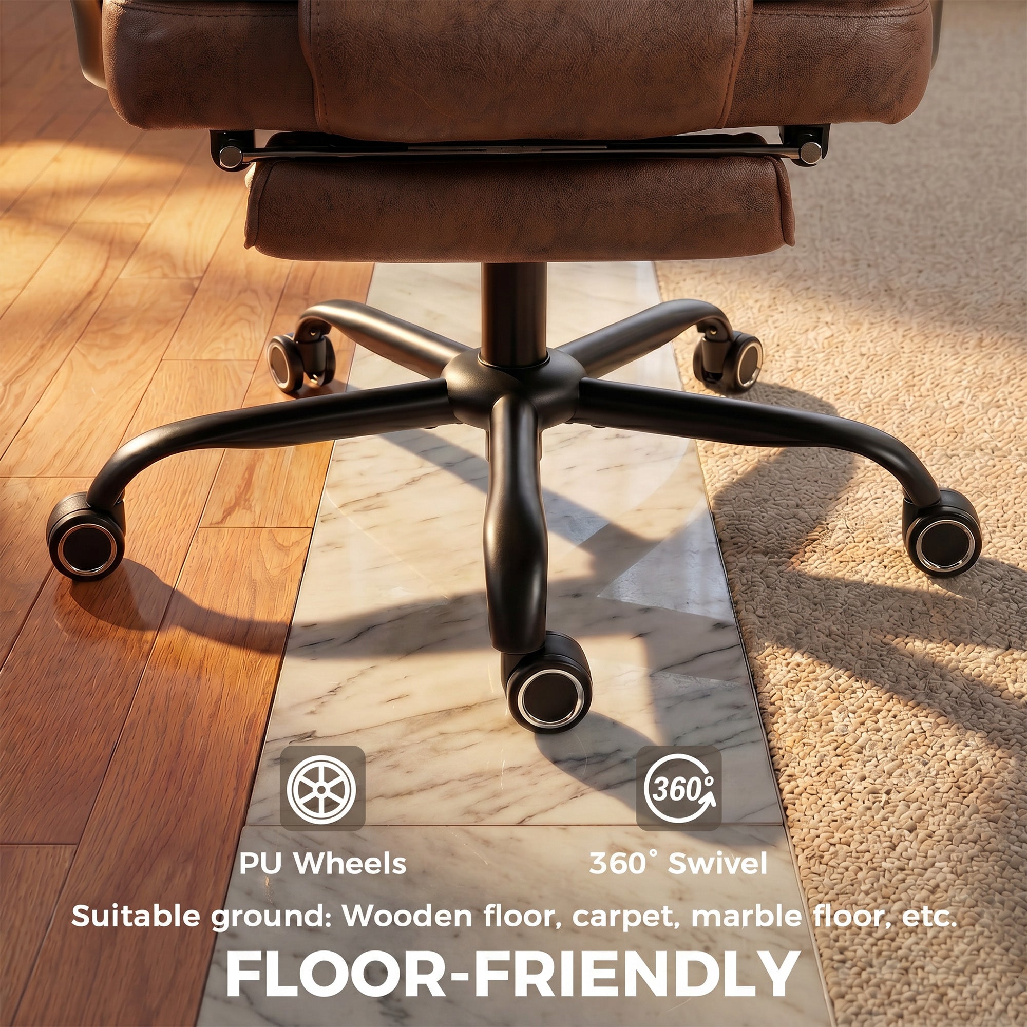 Executive Office Chair with Footrest, 180kg 400lb Big and Tall Leathaire Desk Chair with Wide Seat, Reclining Back, Lumbar Support, Built-in Headrest, Class 4 Gas Lift, Swivel Wheel, Brown