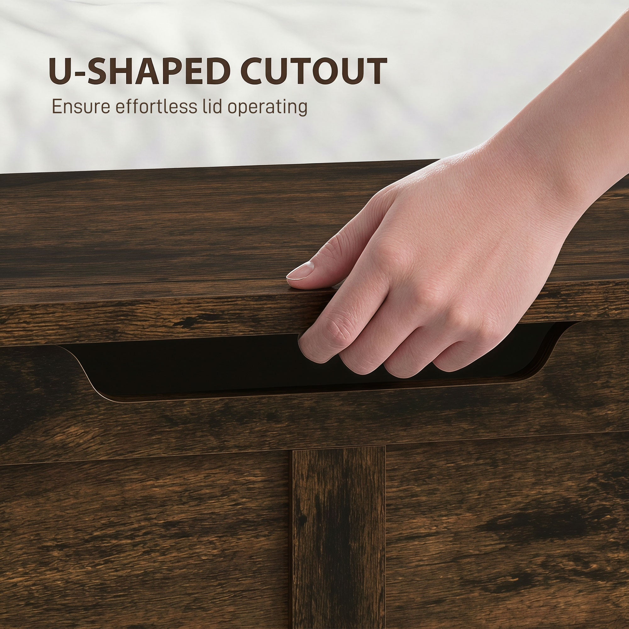 127L Storage Chest, Shoe Storage Trunk Bench Box with 2 Safety Hinges and U-shaped Cut-out Pull, Blanket Box Ottoman for Bedroom, Living Room, Entryway, 100 x 40 x 45 cm, Rustic Brown