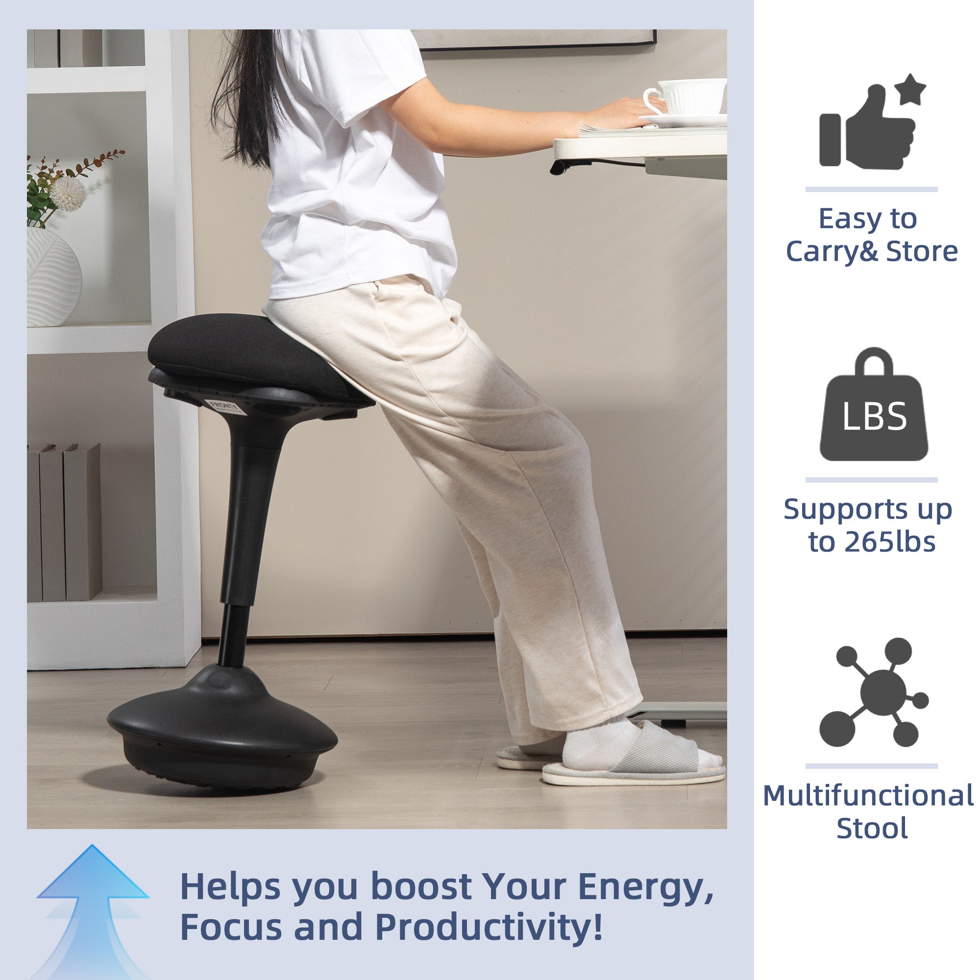 Standing Desk Chair, Backless Wobble Stool Chair, Adjustable Active Ergonomic Standing Stool with Rocking Motion, Non-Slip Swivel Base for Office Home, Black