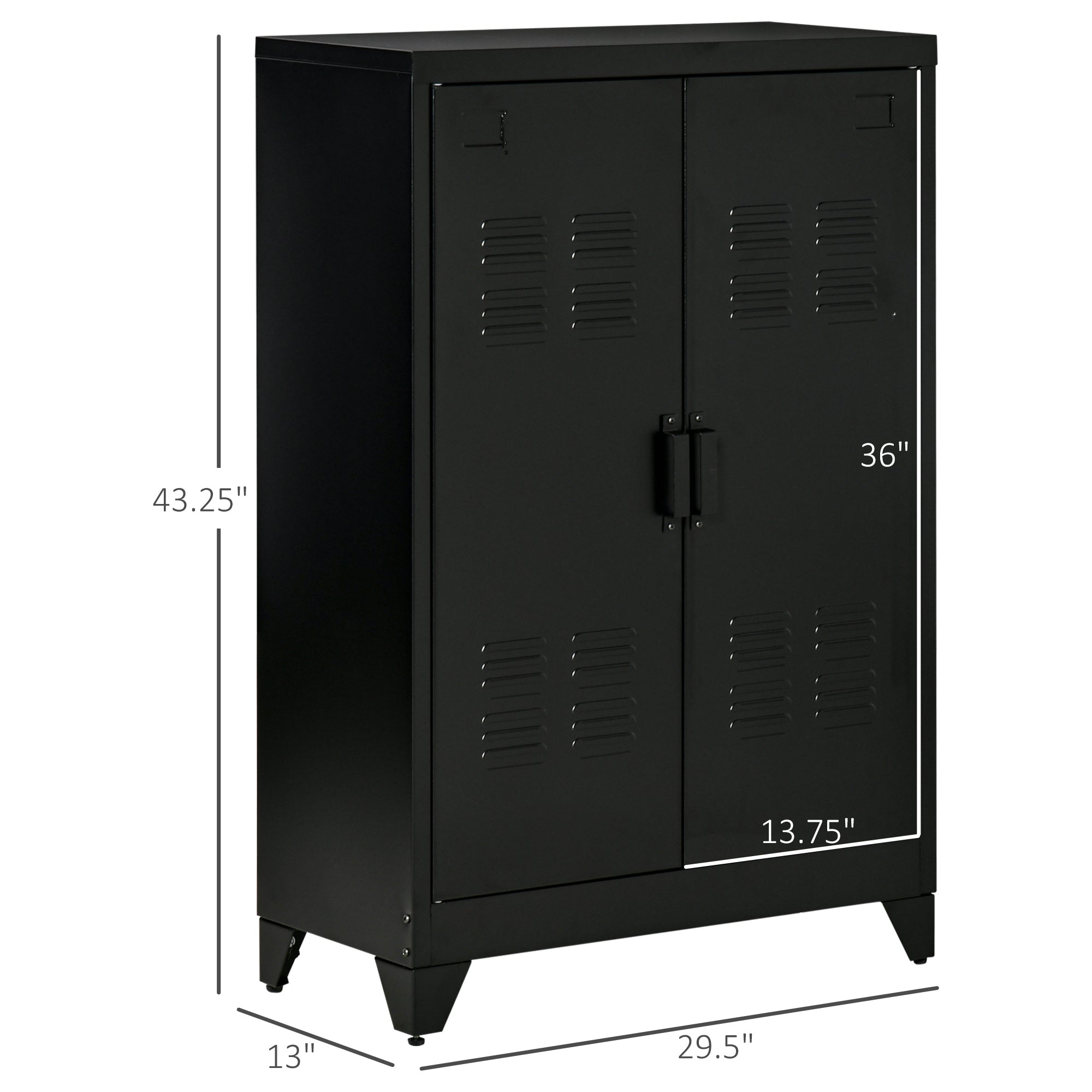 Industrial Storage Cabinet Steel Garage Cabinet with Double Doors and Adjustable Shelves Black