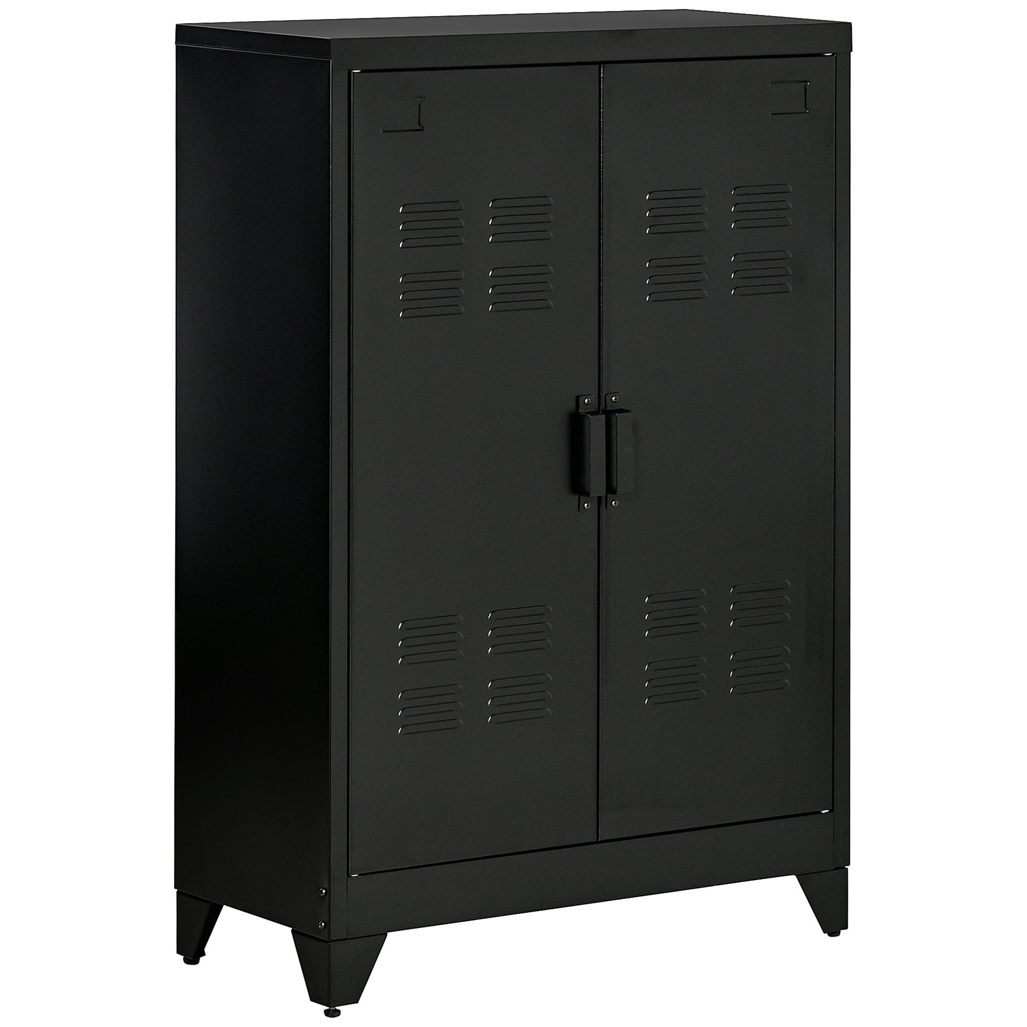 Industrial Storage Cabinet Steel Garage Cabinet with Double Doors and Adjustable Shelves Black