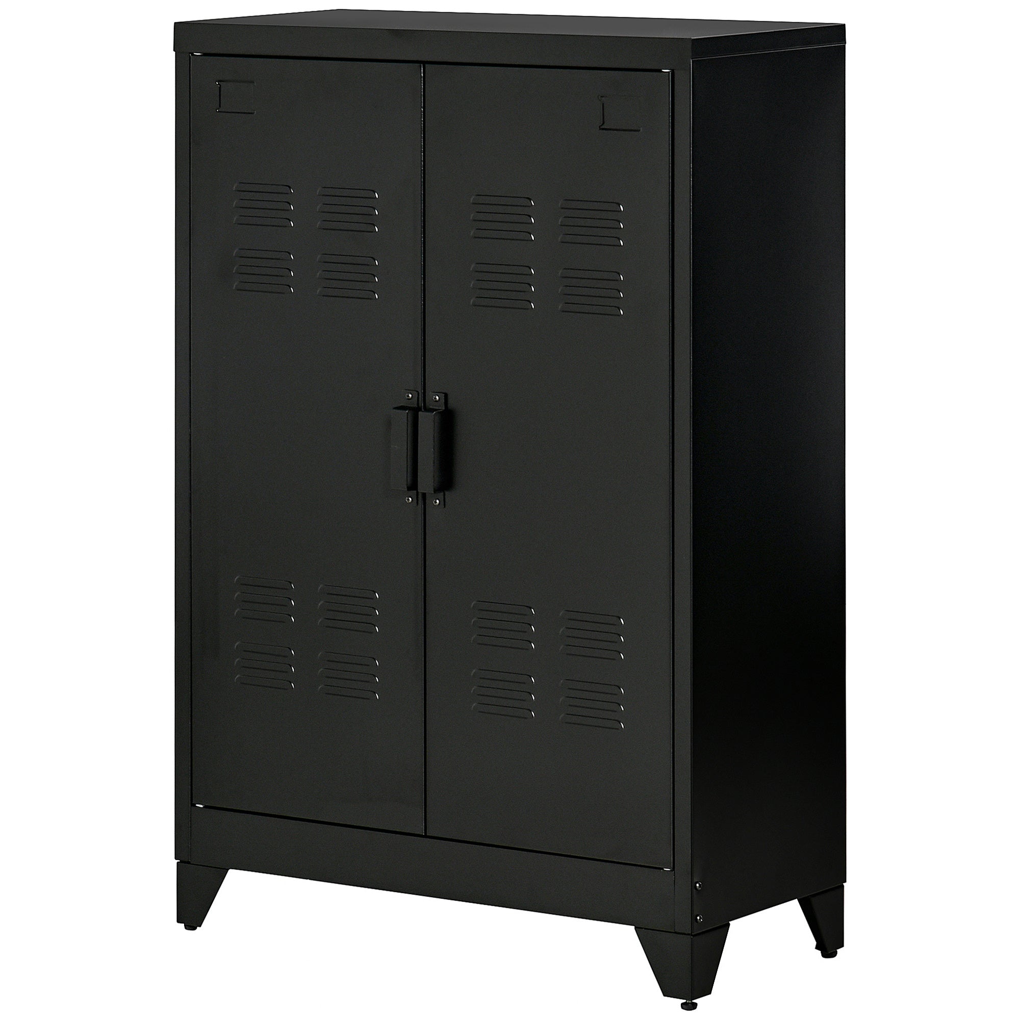 Industrial Storage Cabinet Steel Garage Cabinet with Double Doors and Adjustable Shelves Black