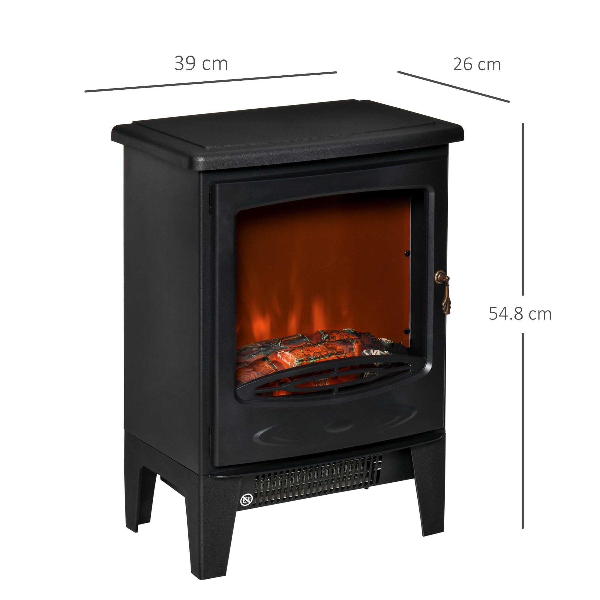 Electric Fireplace Stove, Free standing Fireplace Heater with Realistic LED Flame Effect, Overheat Safety Protection, 900W/1800W, Black