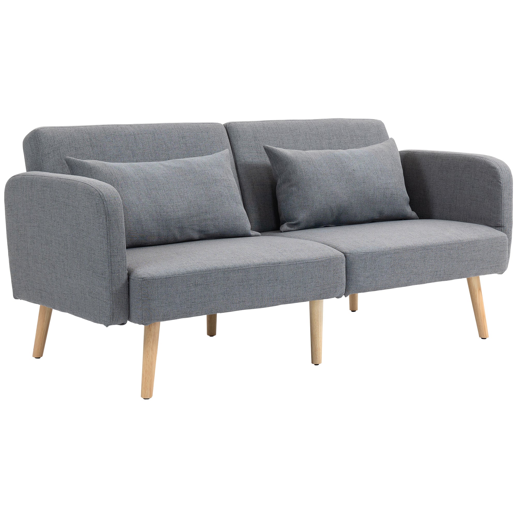 HOMCOM 3 Seater Sofa, 2 Seater Sofa Bed, Convertible Bed Settee, Modern Fabric Loveseat Sofa Couch with 2 Cushions for Living Room, Guest Room, Grey