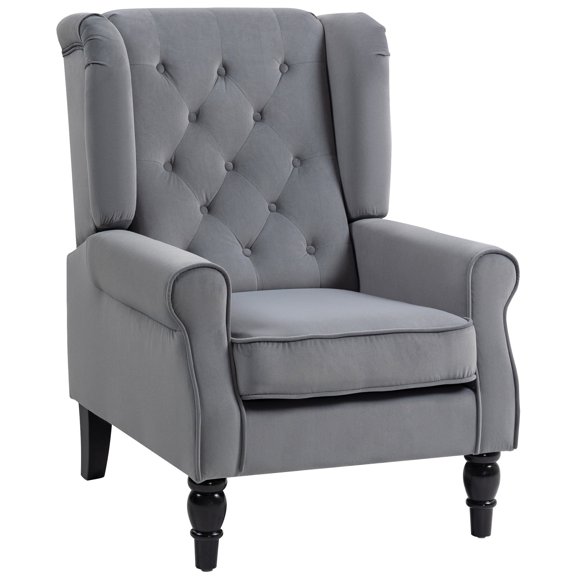 Retro Accent Chair, Velvet Wingback Armchair with Wood Frame Button Tufted Design for Living Room Bedroom, Light Grey