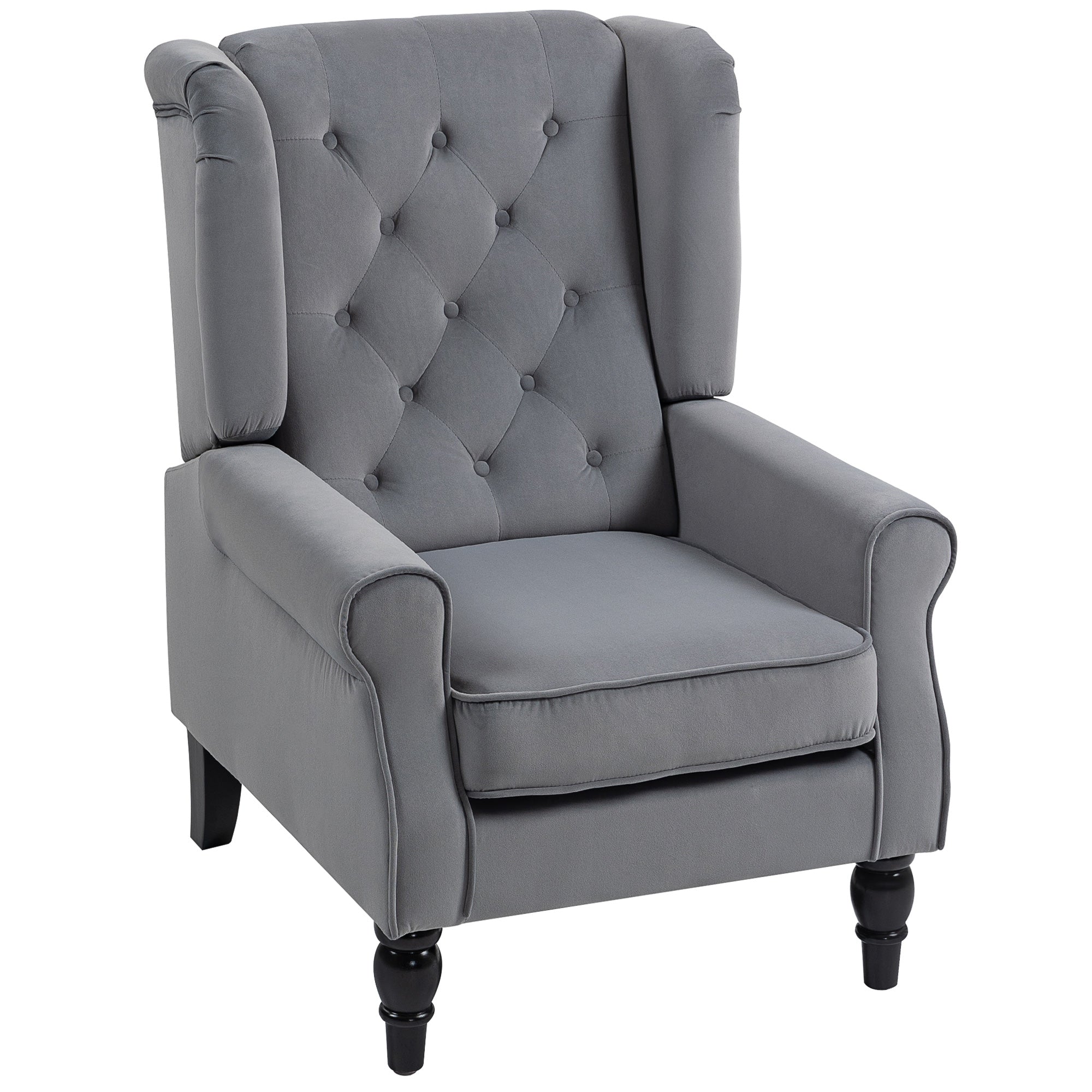 Retro Accent Chair, Velvet Wingback Armchair with Wood Frame Button Tufted Design for Living Room Bedroom, Light Grey