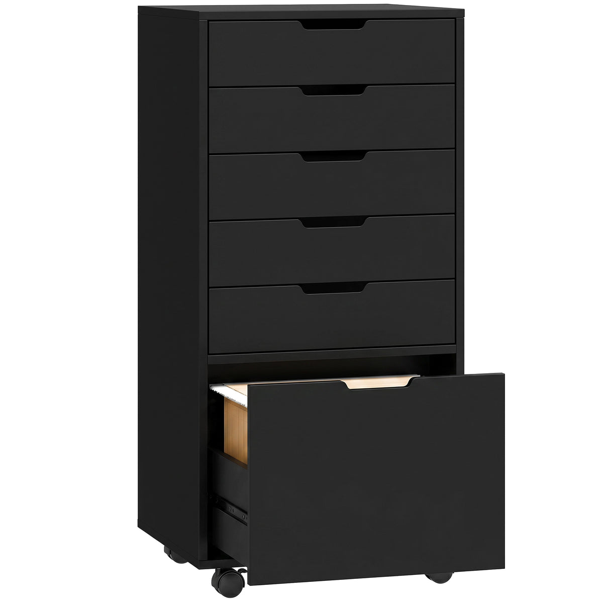 5 Drawer Vertical File Cabinet with Lockable Wheels, Filing Cabinet for Home Office, Printer Stand with Adjustable Hanging Bars For A4, Letter, legal File Folders, Black