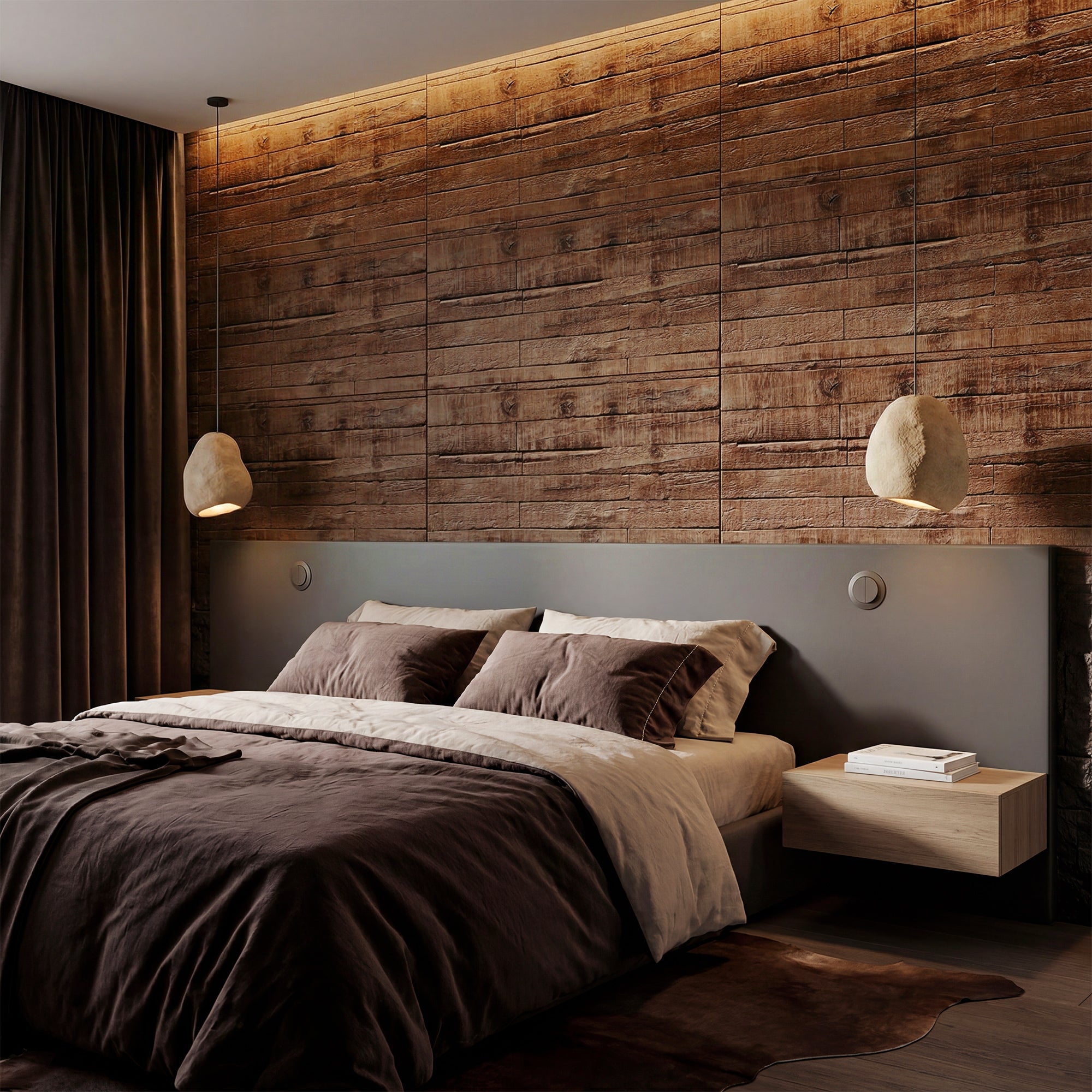 8-Pack 3D Faux Wood Wall Panels, Lightweight Polyurethane Panels for Interior and Exterior Accent Walls, Water-Resistant, 4' x 2', Cover 61.8 Sq.Ft., 0.6" Thick, Coffee